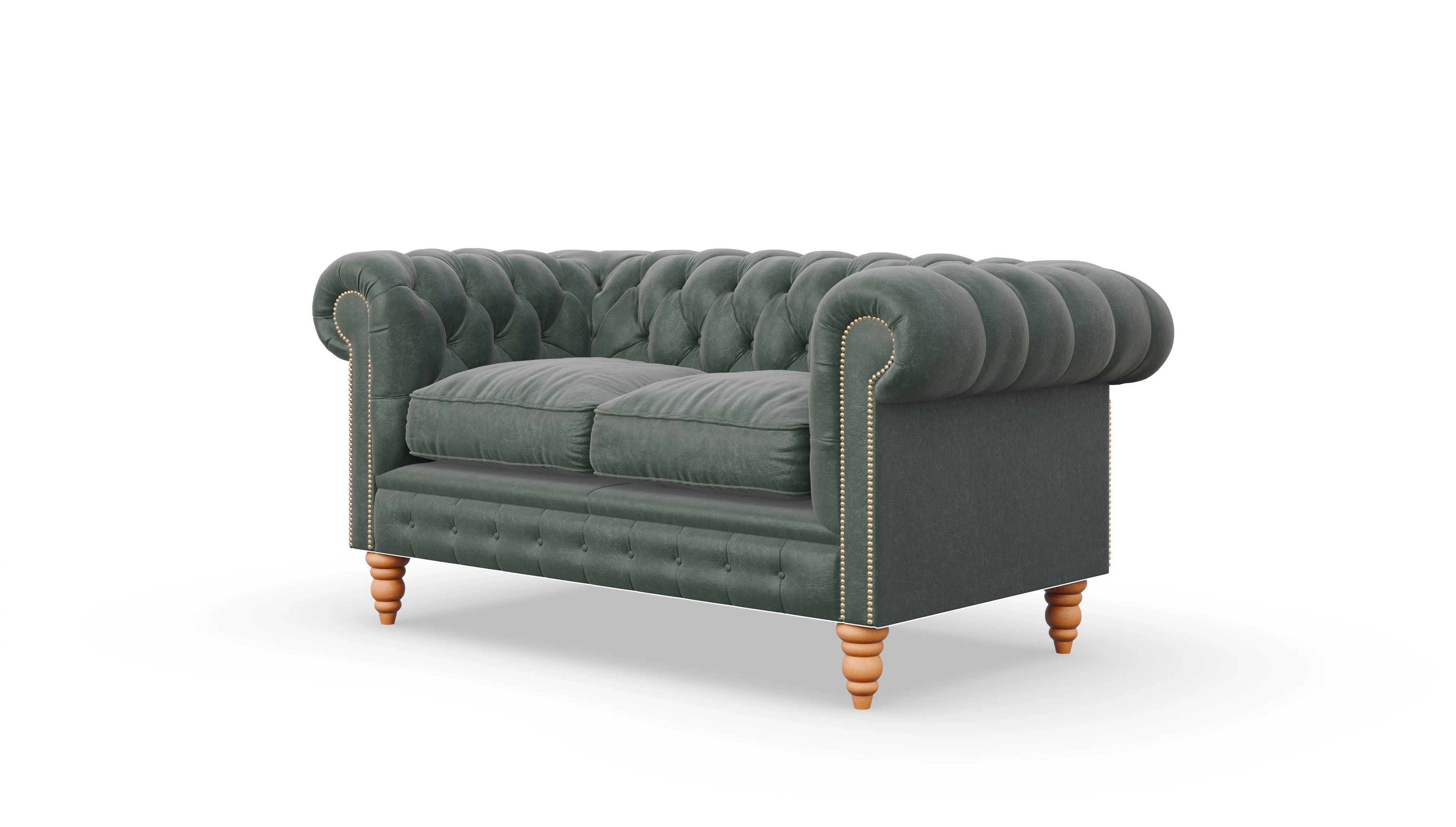 Chesterfield Sofa Bennet Ansicht des Produktes Bennet 2-Sitzer in Leder grün