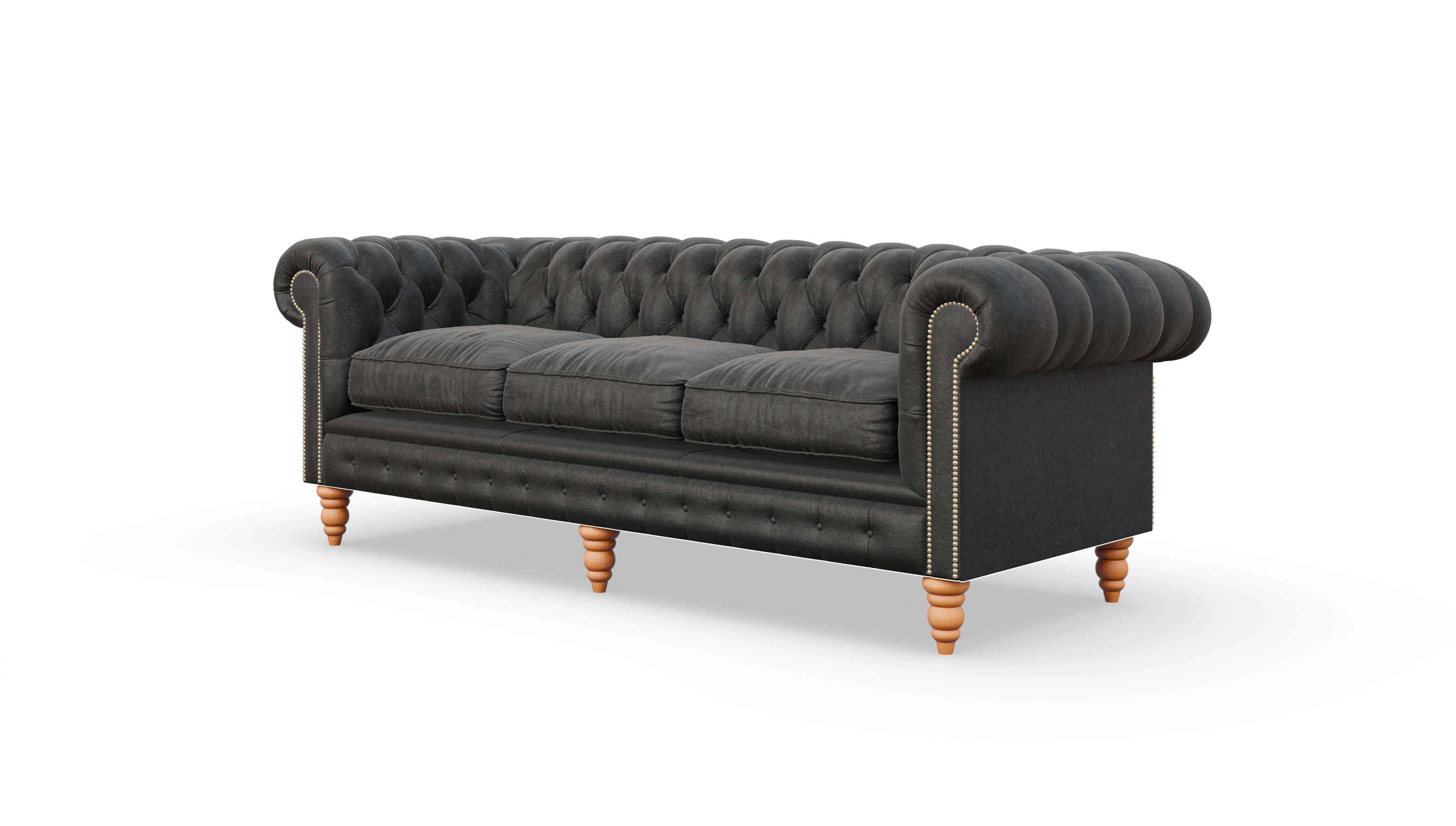 Chesterfield Sofa Bennet Ansicht des Produktes Bennet 3,5-Sitzer in Leder schwarz