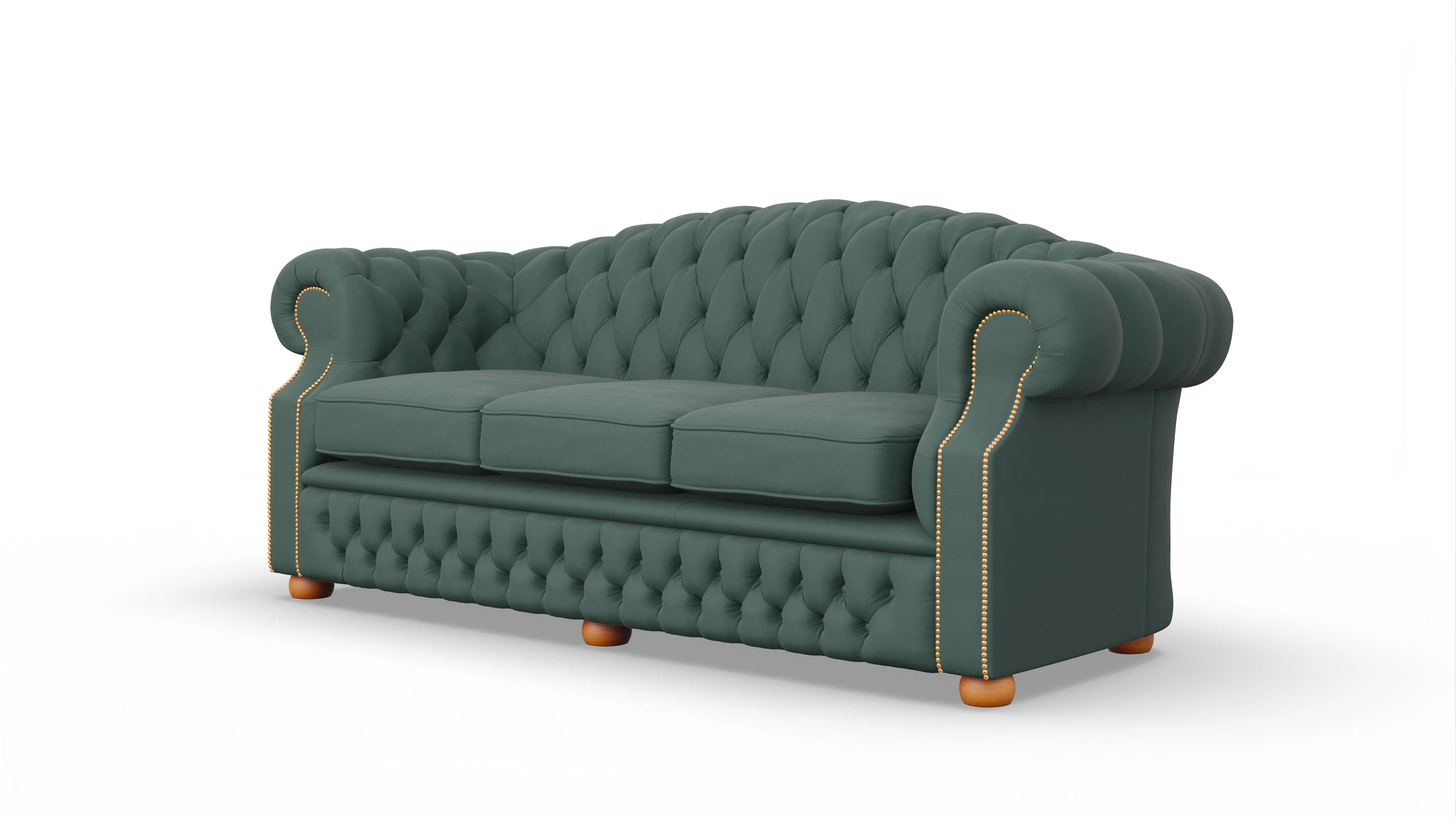 Chesterfield Sofa Yates Ansicht des Produktes Yates 3,5-Sitzer in Leder grün