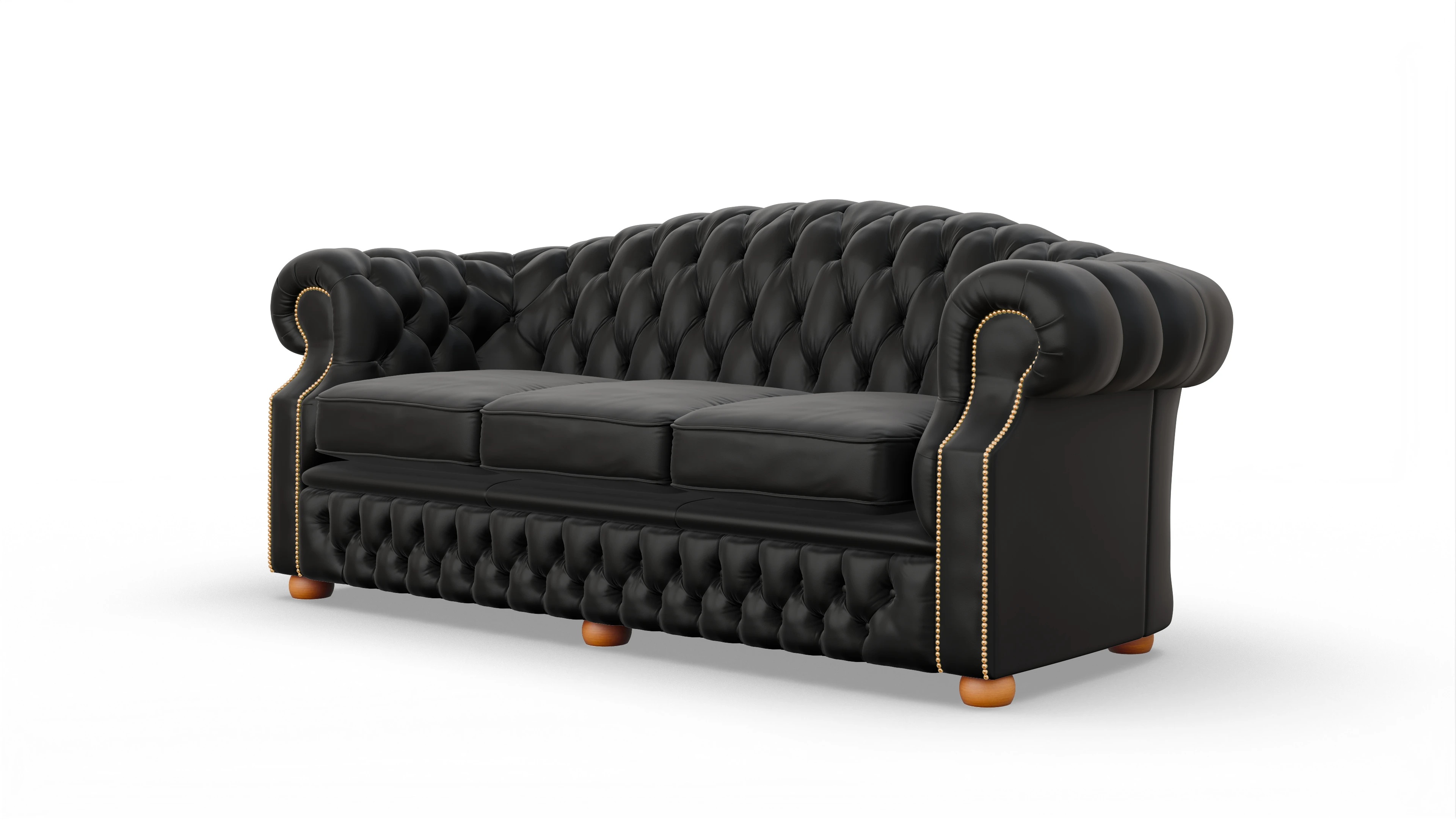 Chesterfield Sofa Yates Ansicht des Produktes Yates 3,5-Sitzer in Leder schwarz