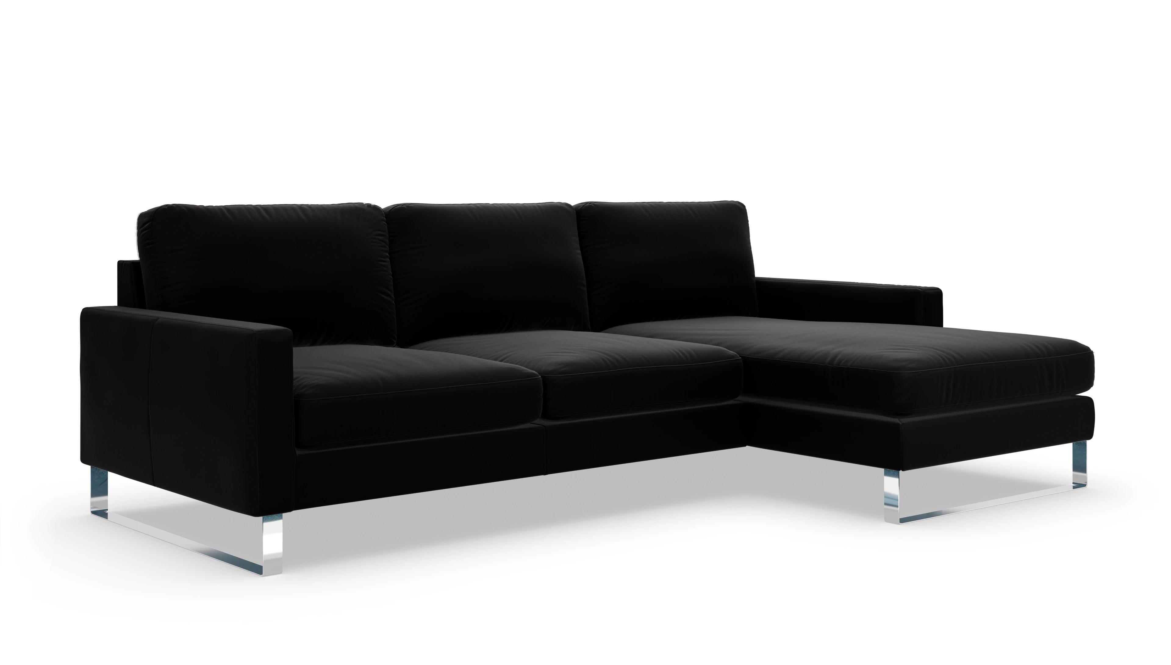 Cespon Ledersofa Ansicht des Produktes Cespon Sofa mit Rec rechts in Leder schwarz