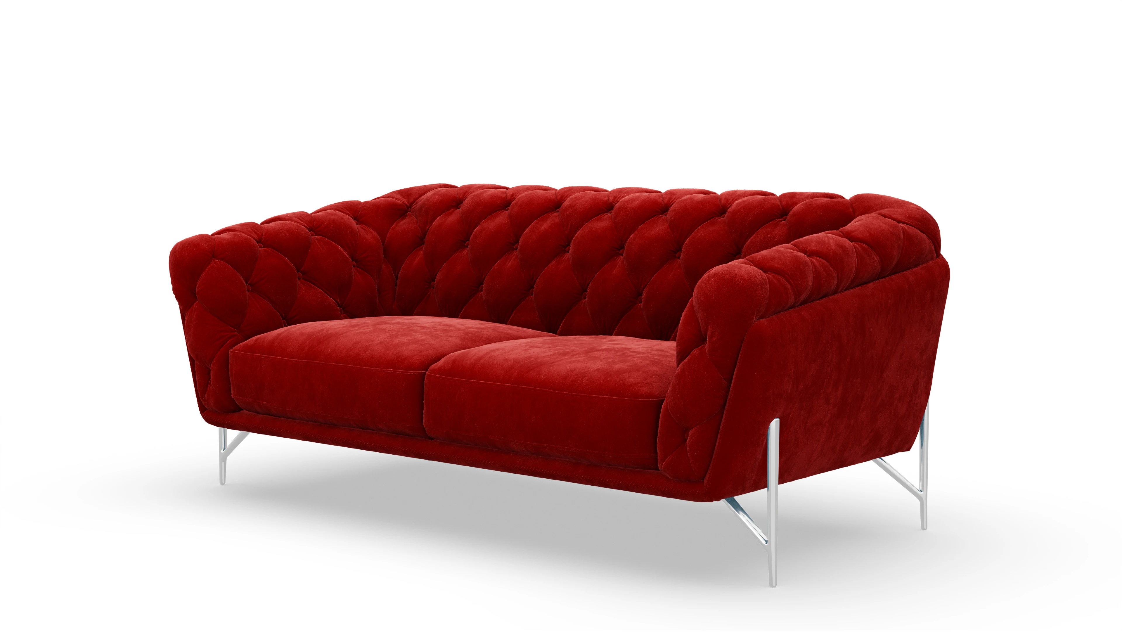 Modern Chesterfield Samtsofa Alba Ansicht des Produktes Alba 3-Sitzer in Samt rot