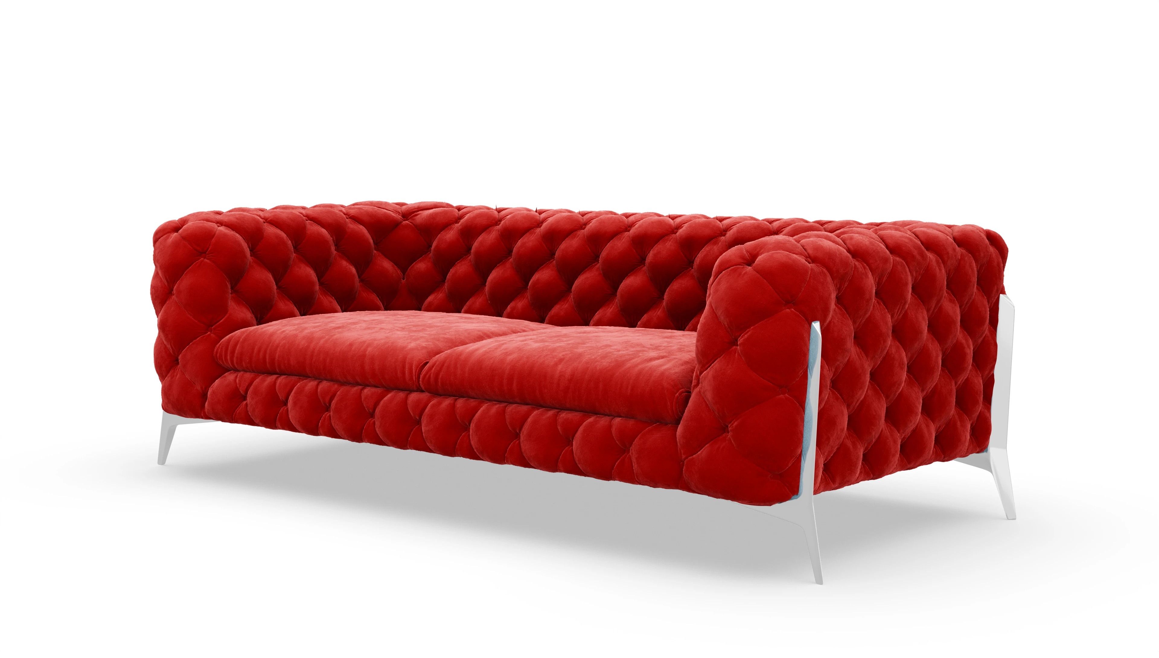 Modern Chesterfield Samtsofa Juno Ansicht des Produktes Juno 3-Sitzer in Samt rot