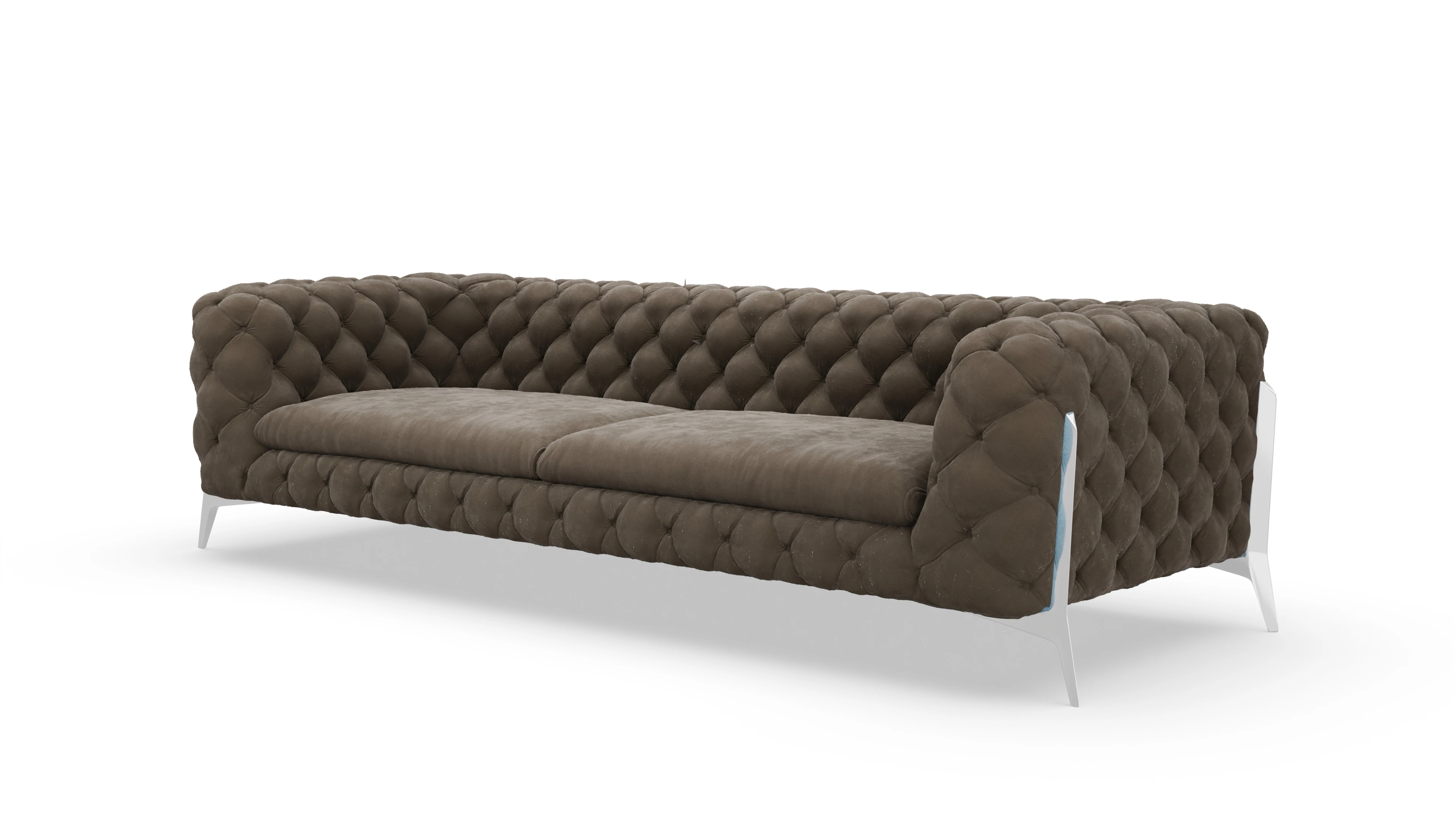 Modern Chesterfield Samtsofa Juno Ansicht des Produktes Juno 4,5-Sitzer in Samt braun