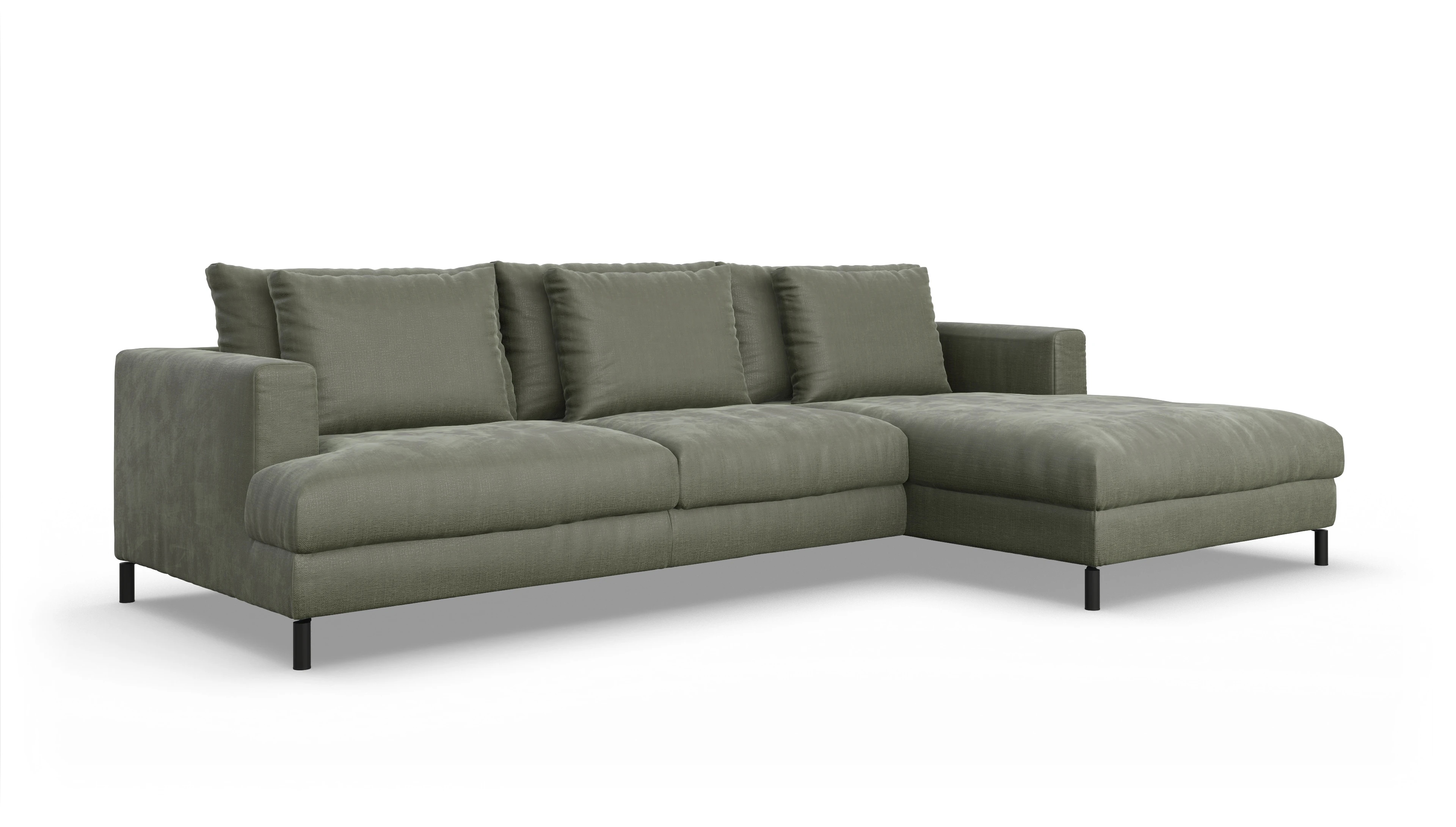 Ansicht des Produktes Faro Sofa mit Rec rechts in Stoff grün