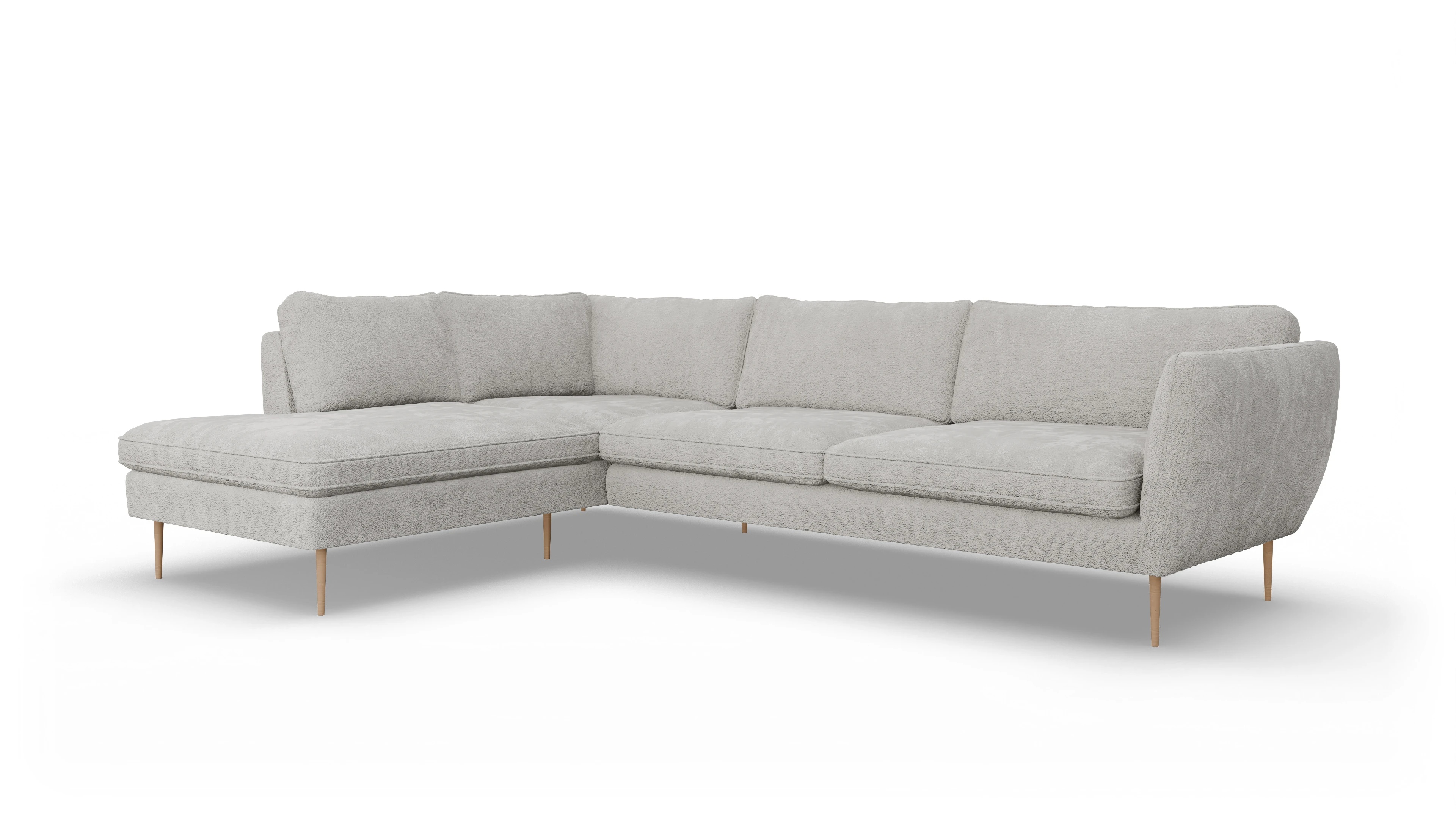 Sofa Karlsen in Stoff Ansicht des Produktes Karlsen Sofa mit Ottomane links in Stoff weiß