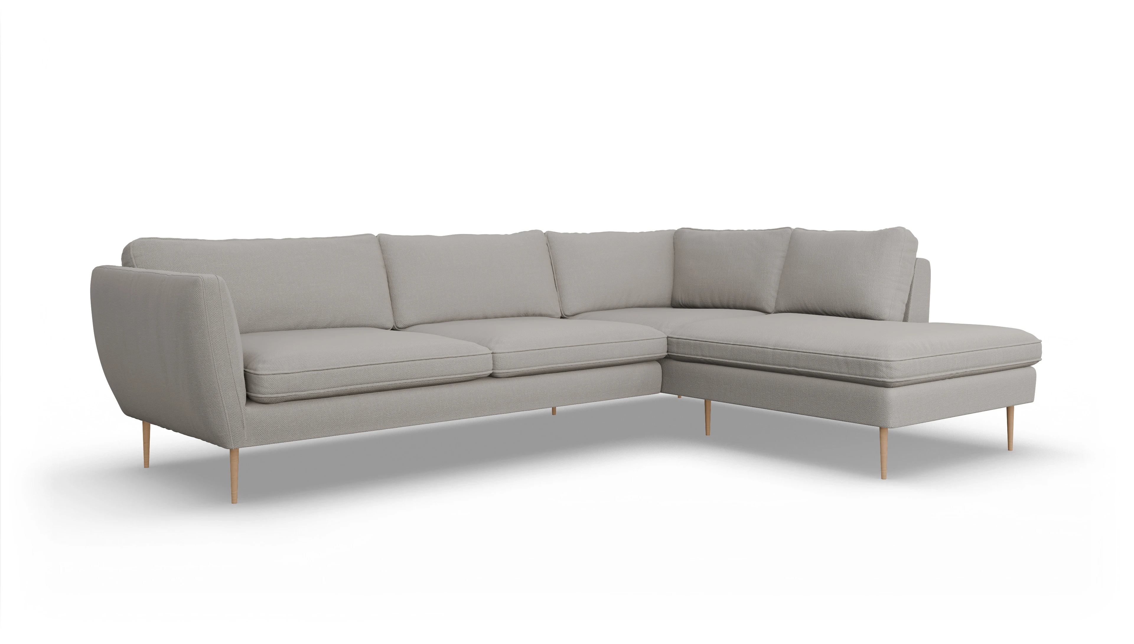 Sofa Karlsen in Stoff Ansicht des Produktes Karlsen Sofa mit Ottomane rechts in Stoff weiß