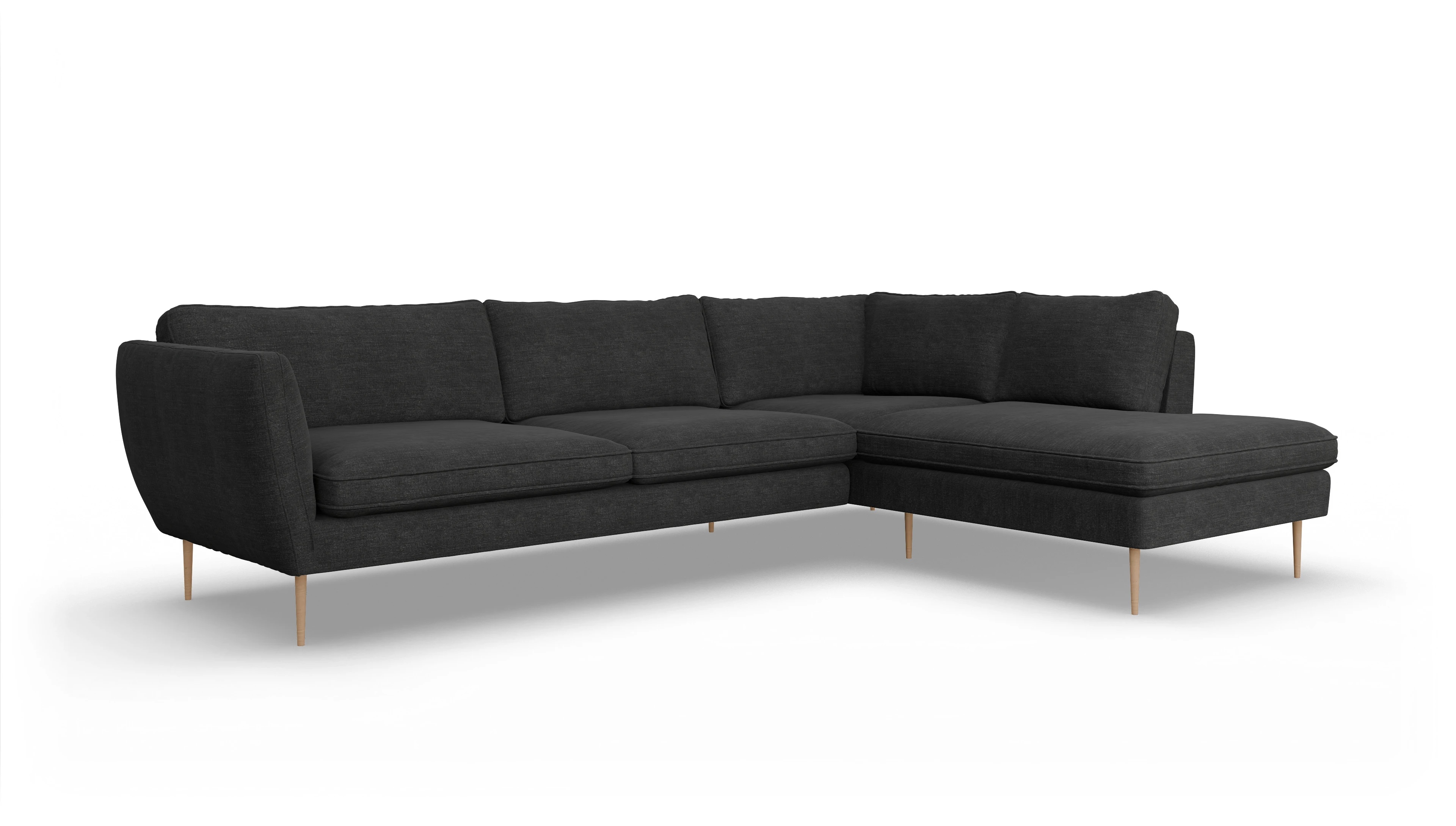 Ansicht des Produktes Karlsen Sofa mit Ottomane rechts in Stoff schwarz