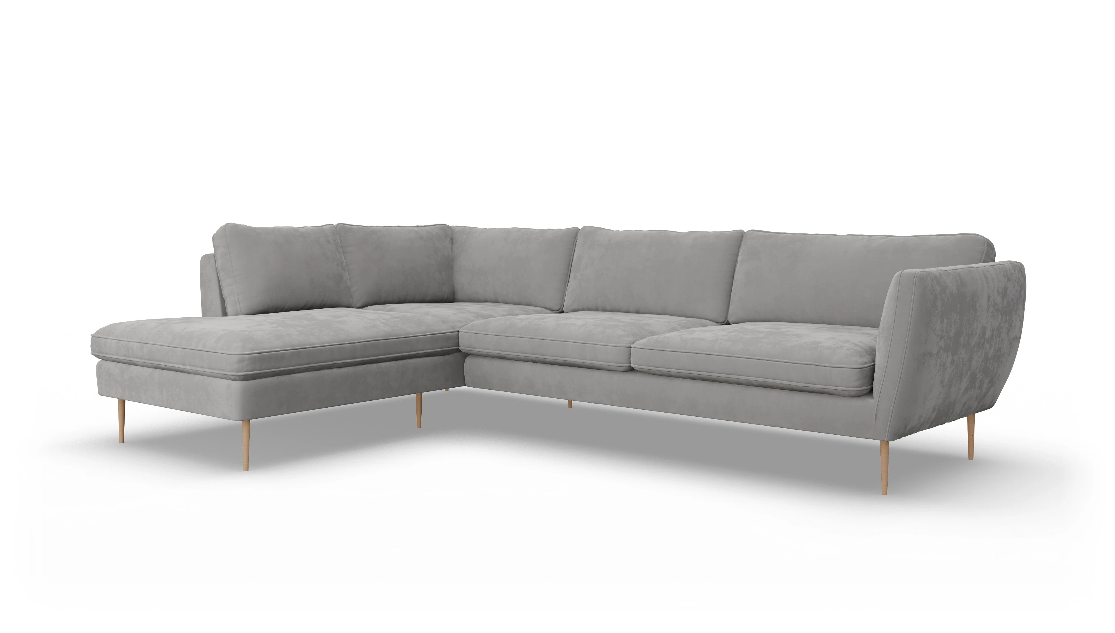 Ansicht des Produktes Karlsen Sofa mit Ottomane links in Samt grau