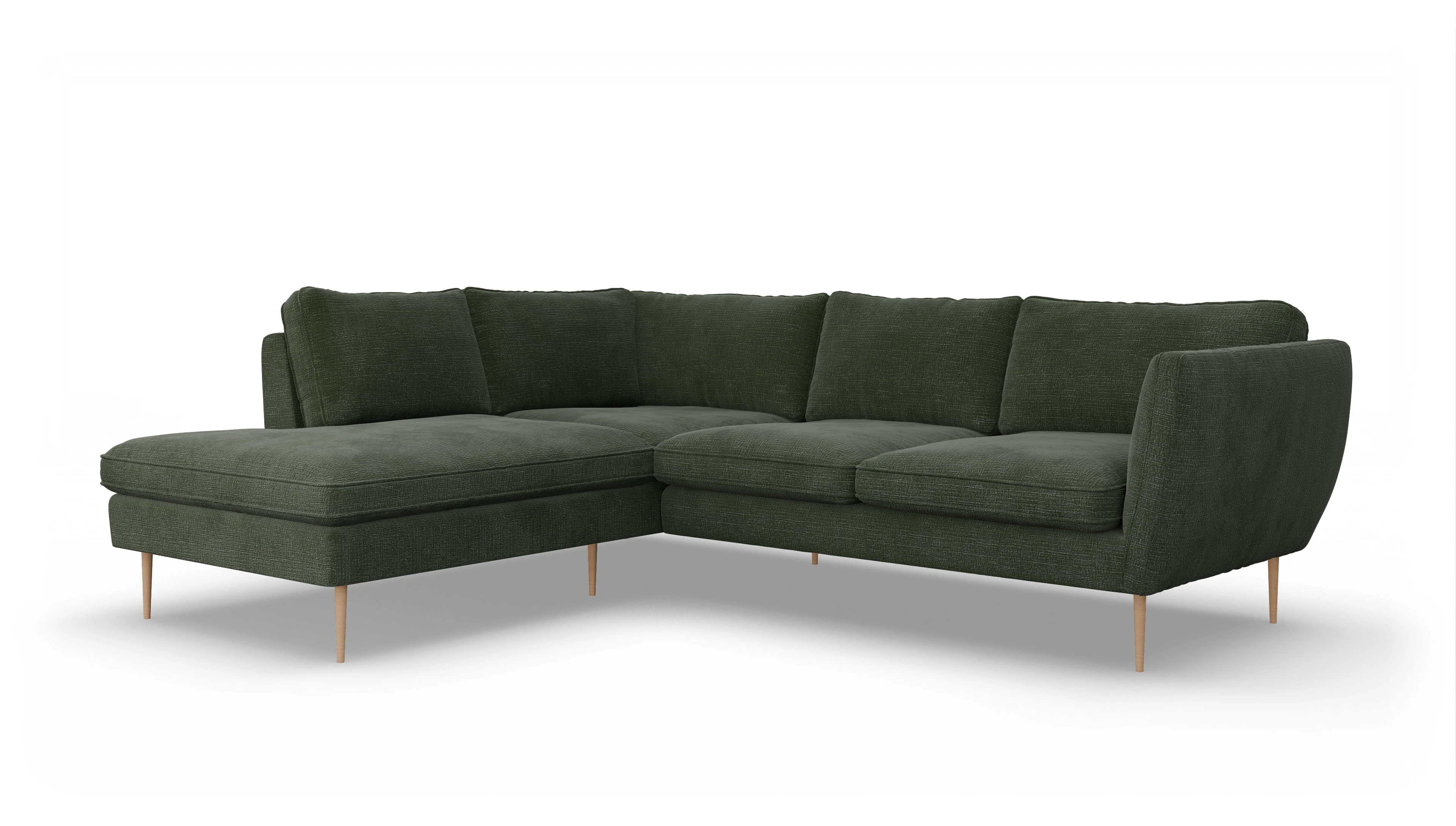 Ansicht des Produktes Karlsen Sofa mit Ottomane links in Stoff grün