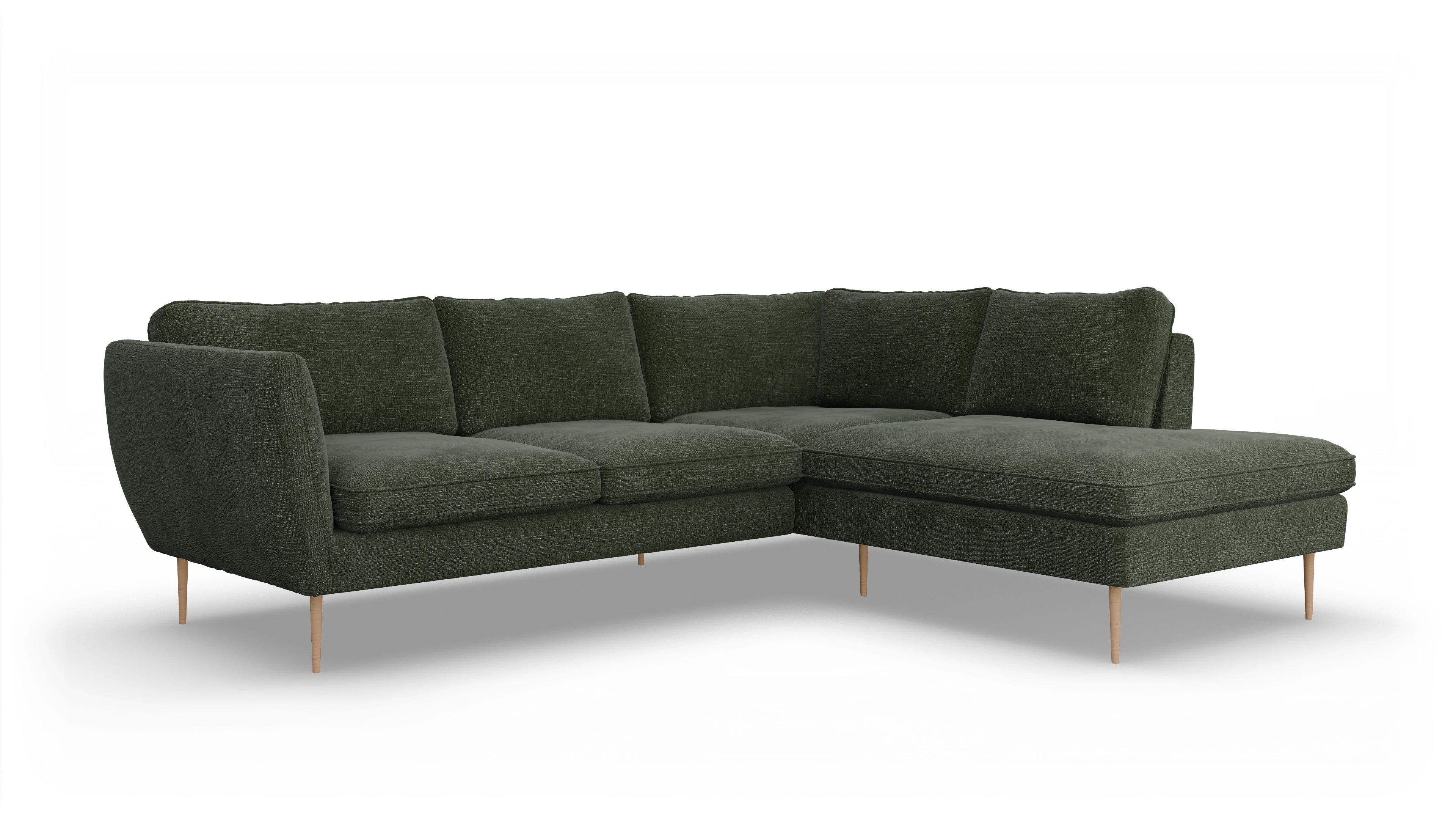 Ansicht des Produktes Karlsen Sofa mit Ottomane rechts in Stoff grün