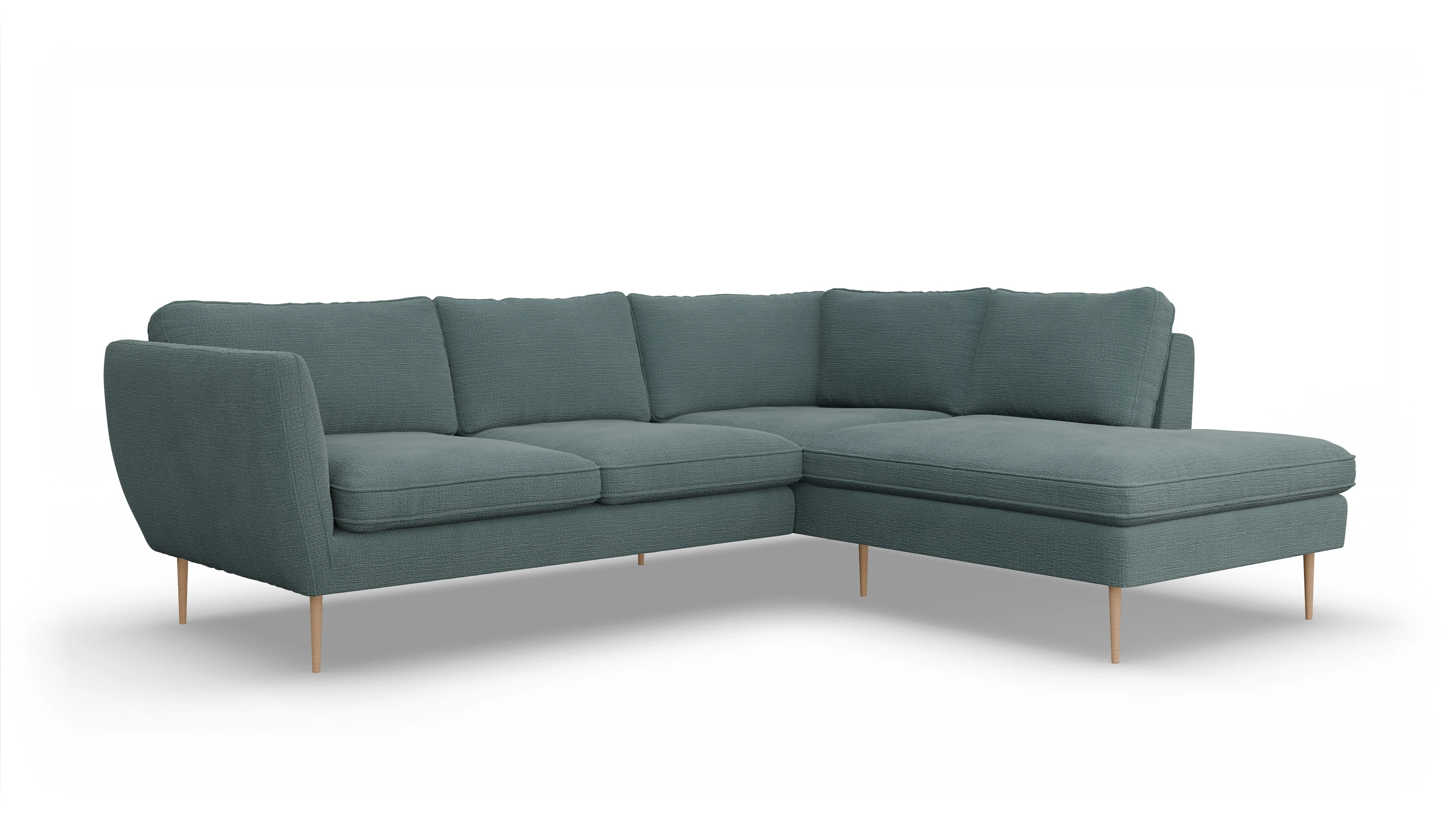Ansicht des Produktes Karlsen Sofa mit Ottomane rechts in Stoff blau