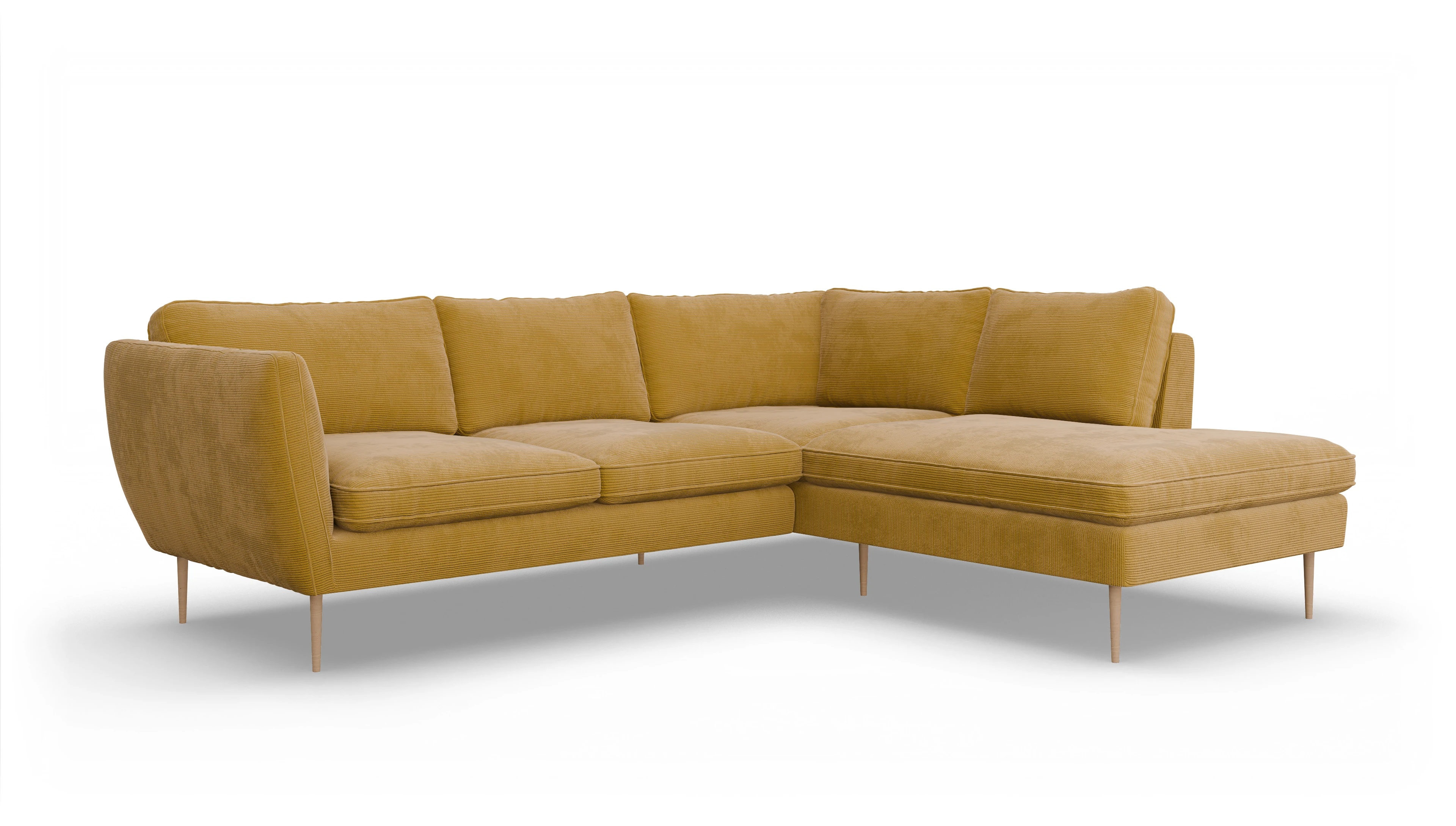 Ansicht des Produktes Karlsen Sofa mit Ottomane rechts in Cord gelb