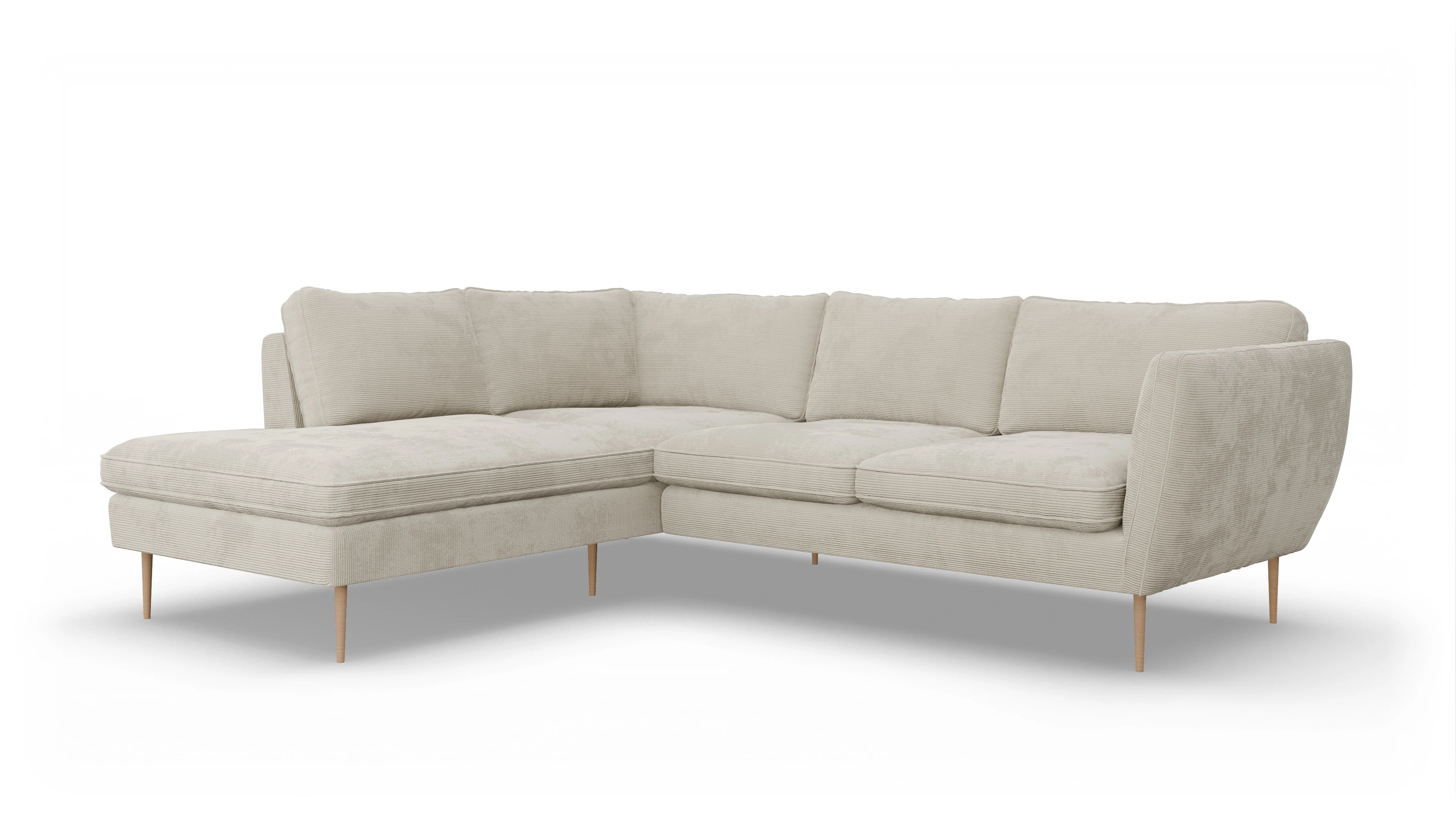 Ansicht des Produktes Karlsen Sofa mit Ottomane links in Cord weiß