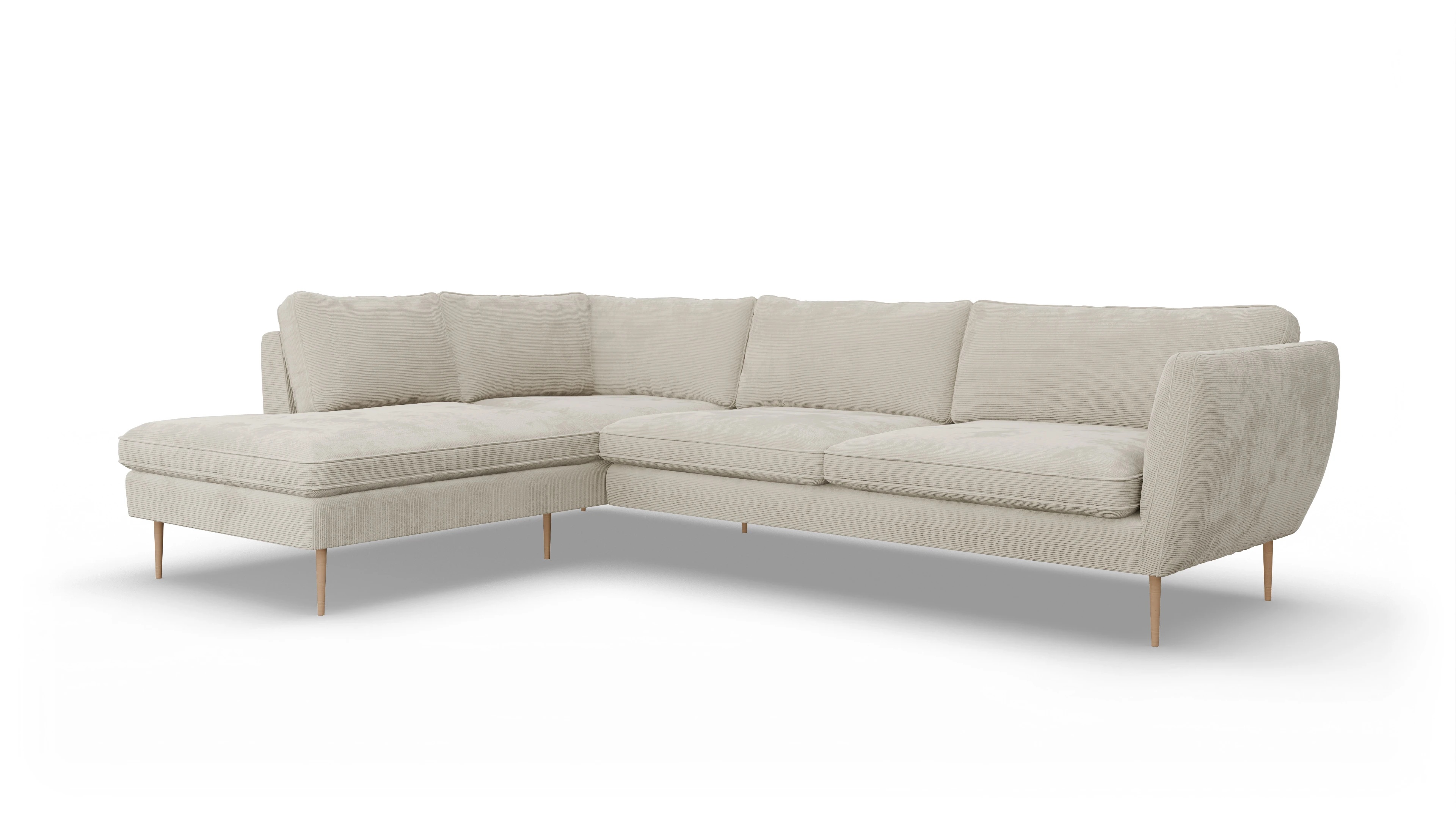 Ansicht des Produktes Karlsen Sofa mit Ottomane links in Cord weiß