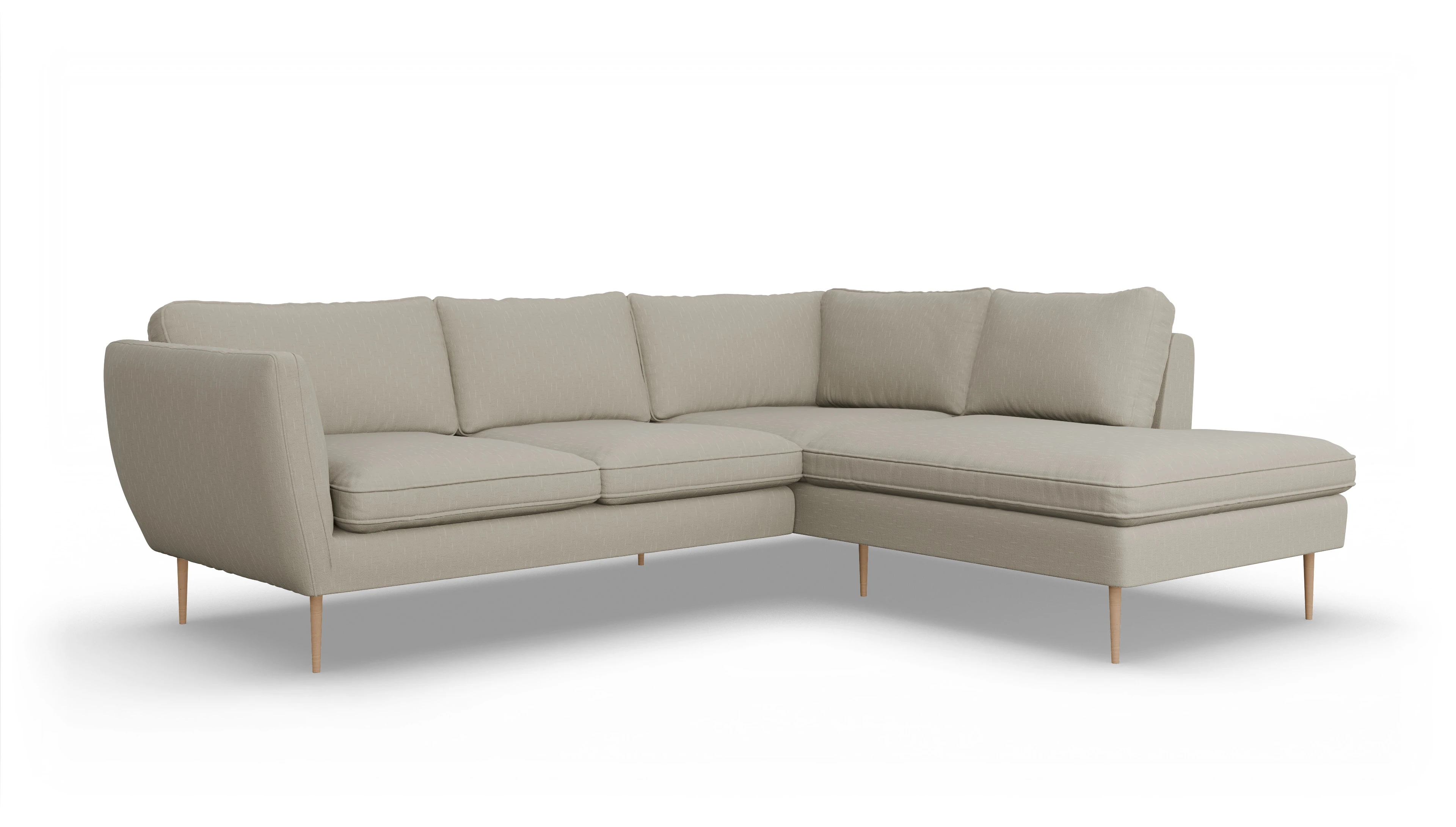 Sofa Karlsen in Stoff Ansicht des Produktes Karlsen Sofa mit Ottomane rechts in Stoff weiß