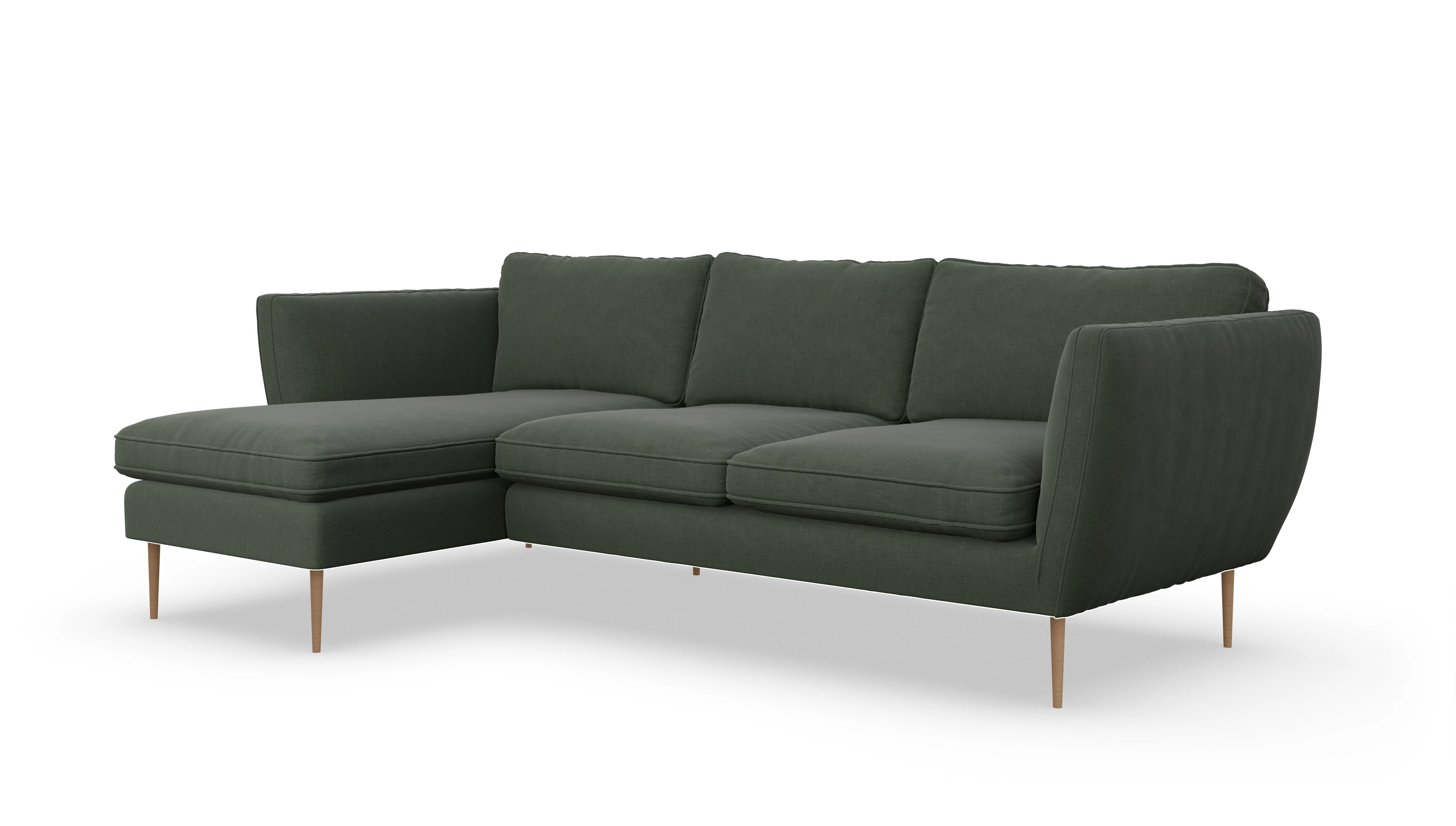 Sofa Karlsen in Stoff Ansicht des Produktes Karlsen Sofa mit Rec links in Stoff grün