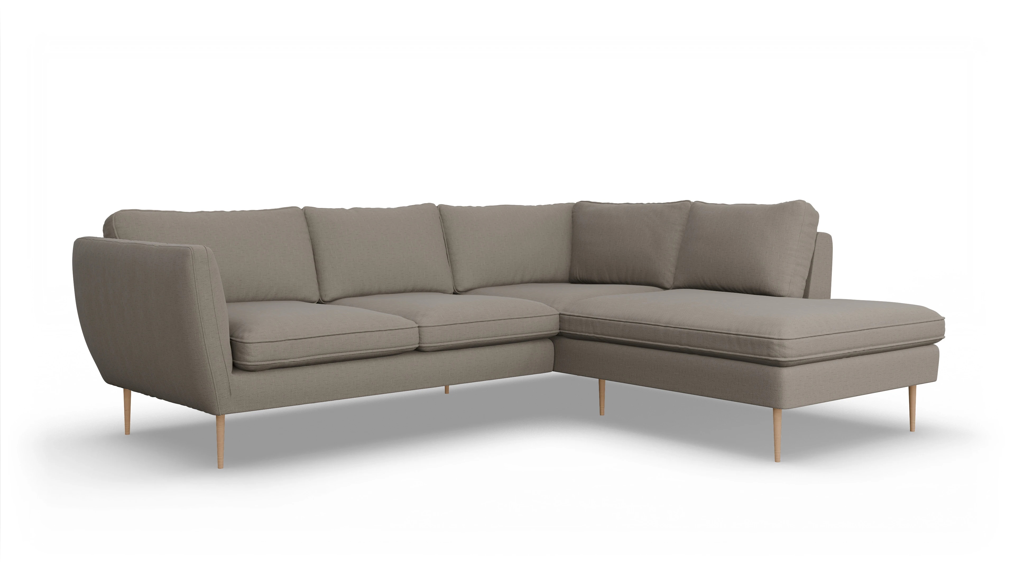 Sofa Karlsen in Stoff Ansicht des Produktes Karlsen Sofa mit Ottomane rechts in Stoff beige
