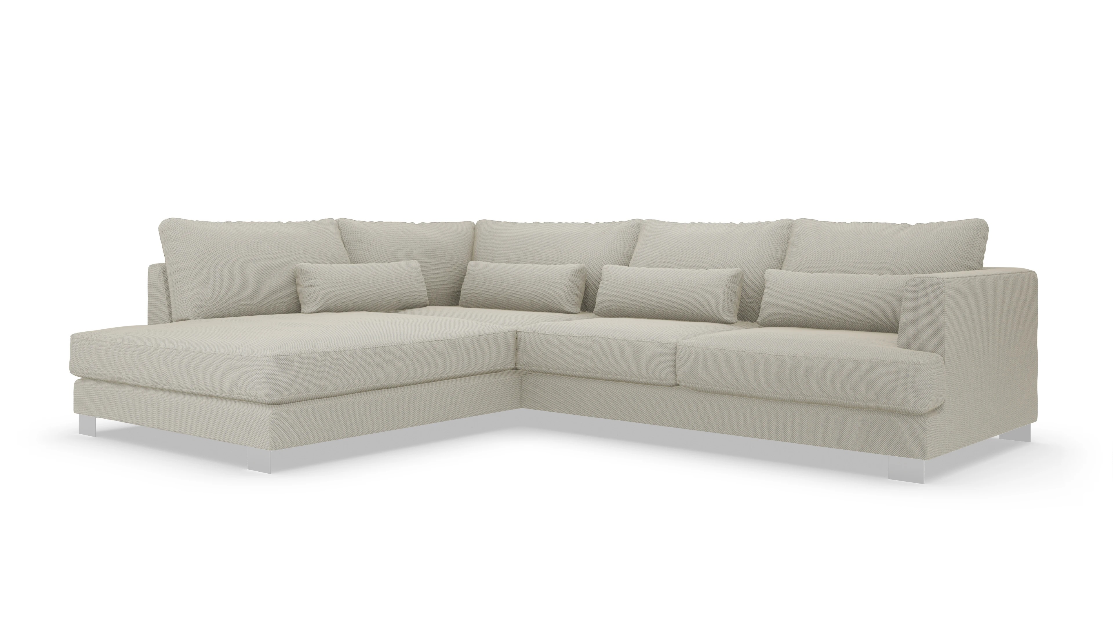 Sofa Odense in Stoff Ansicht des Produktes Odense Sofa mit Ottomane links in Stoff weiß