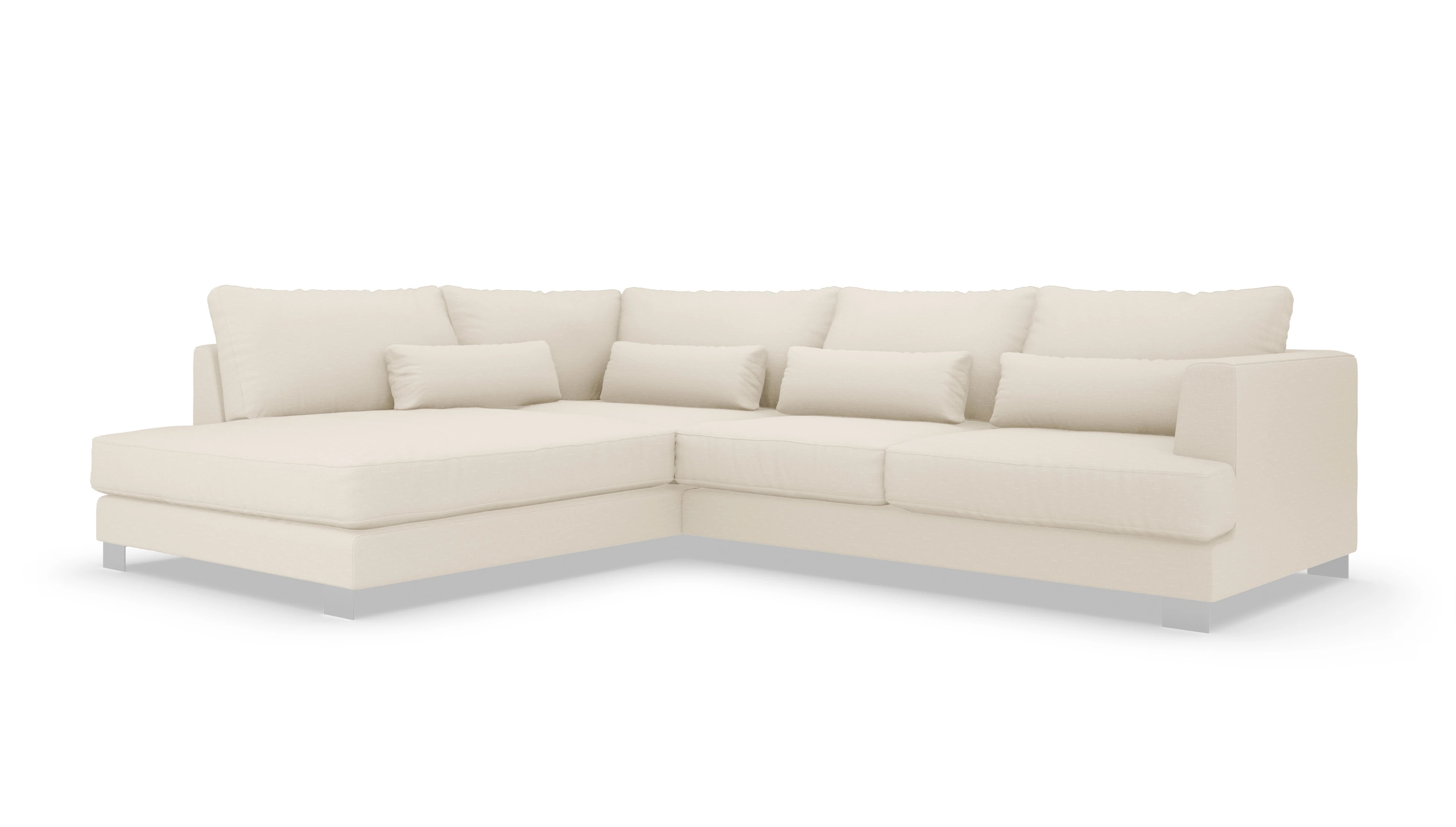 Sofa Odense in Stoff Ansicht des Produktes Odense Sofa mit Ottomane links in Stoff weiß