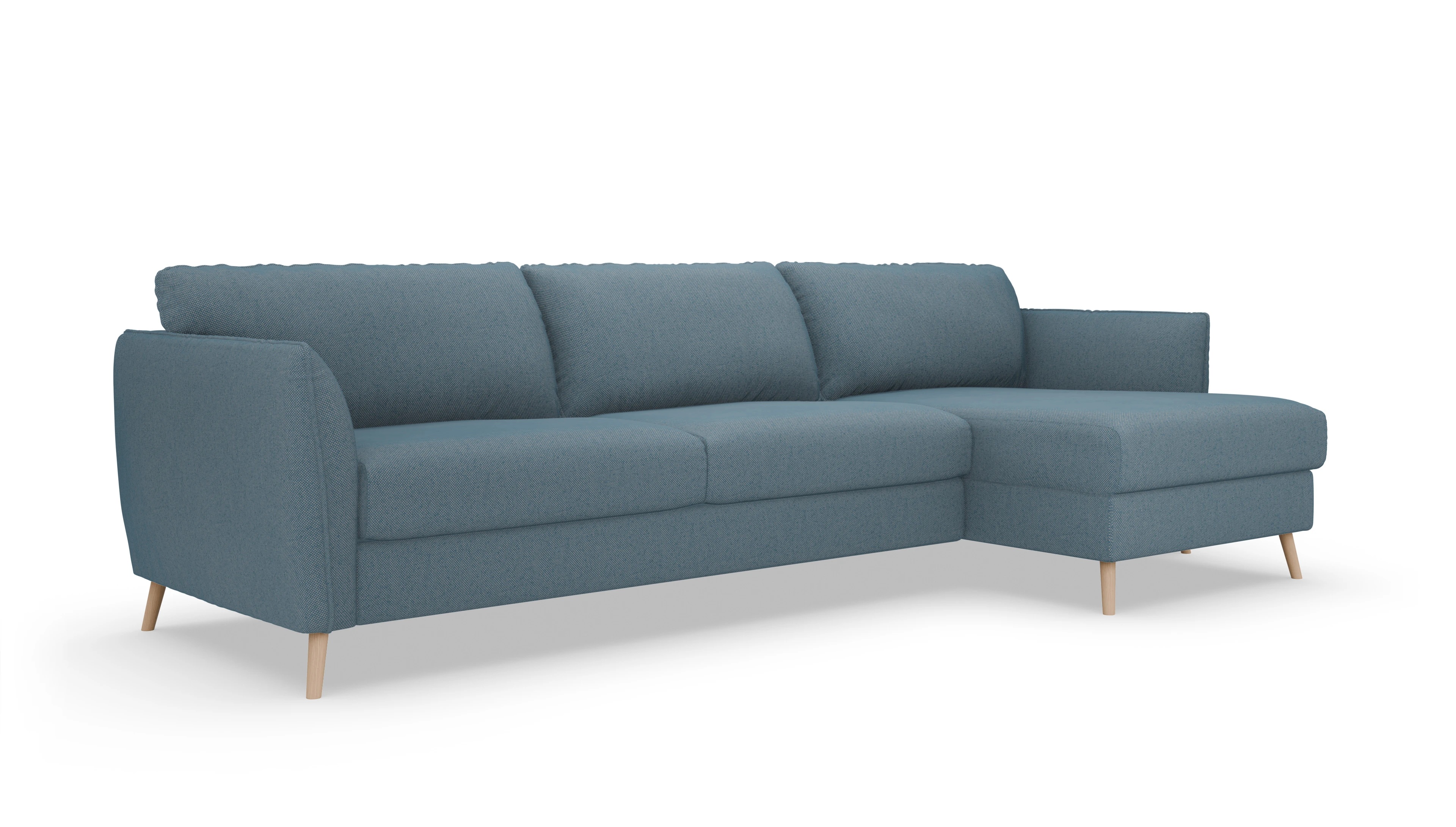 Schlafsofa Eriksen Ansicht des Produktes Eriksen Sofa mit Rec rechts in Stoff blau
