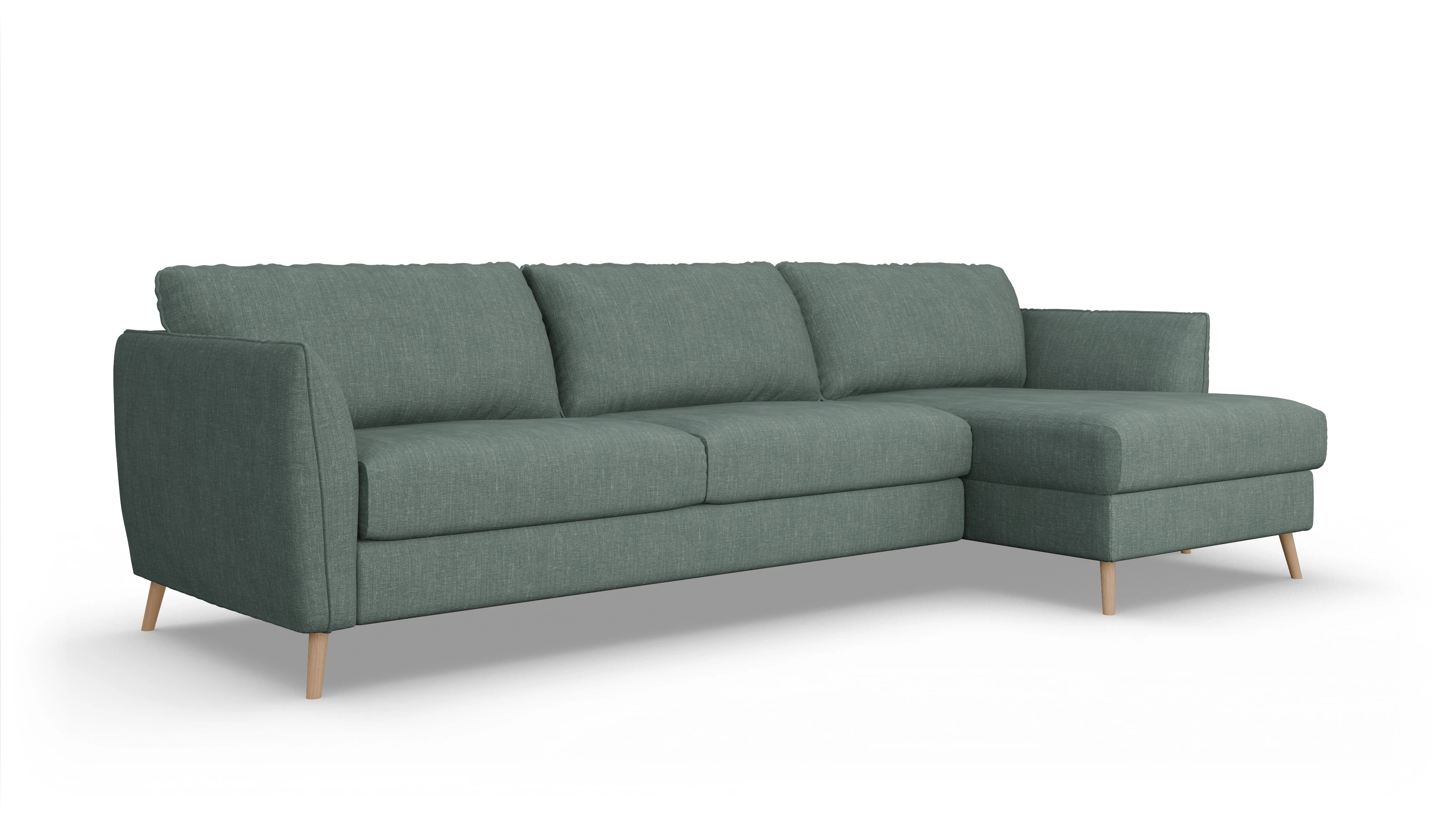 Ansicht des Produktes Eriksen Sofa mit Rec rechts in Stoff grün