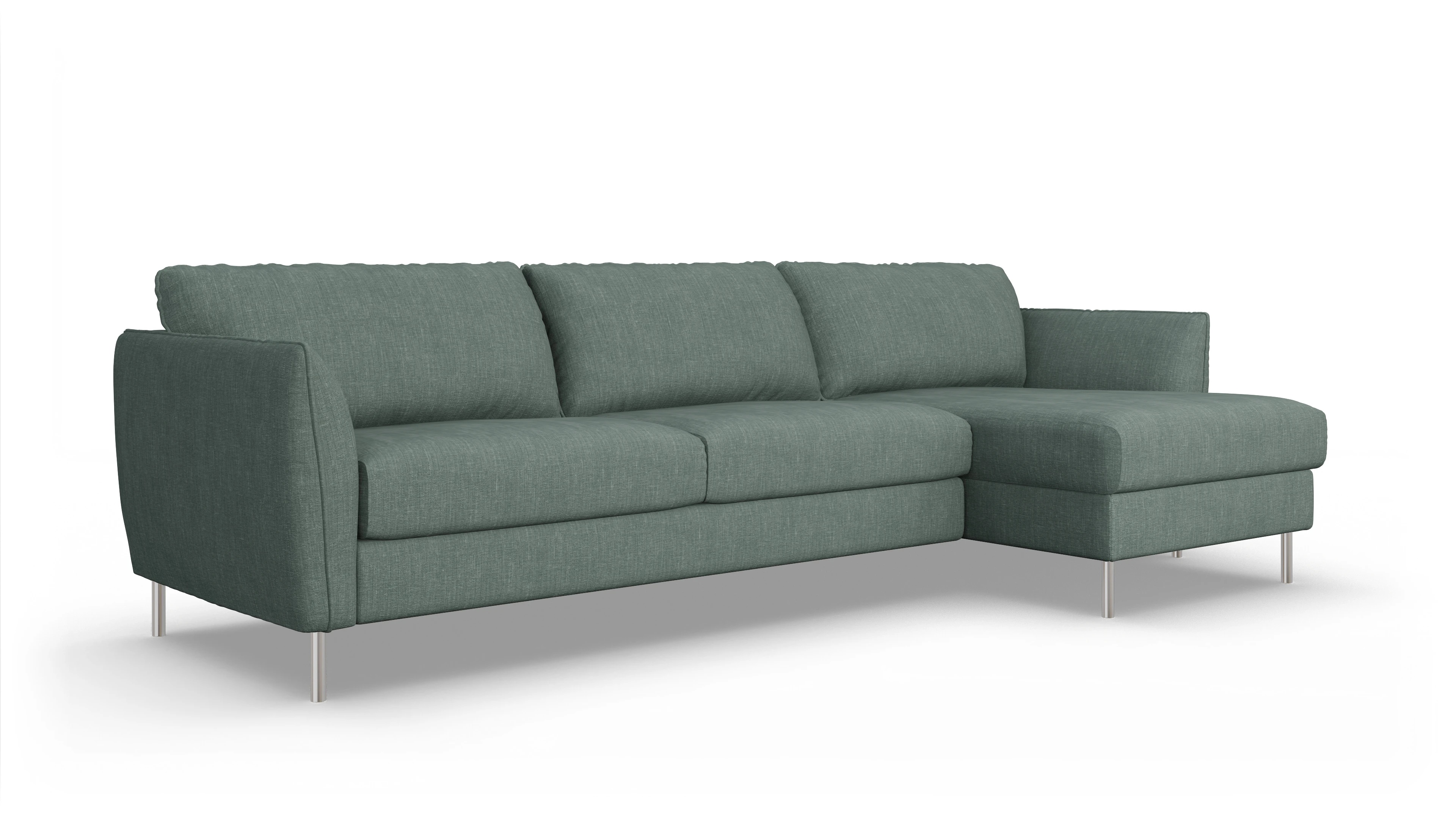 Ansicht des Produktes Eriksen Sofa mit Rec rechts in Stoff grün