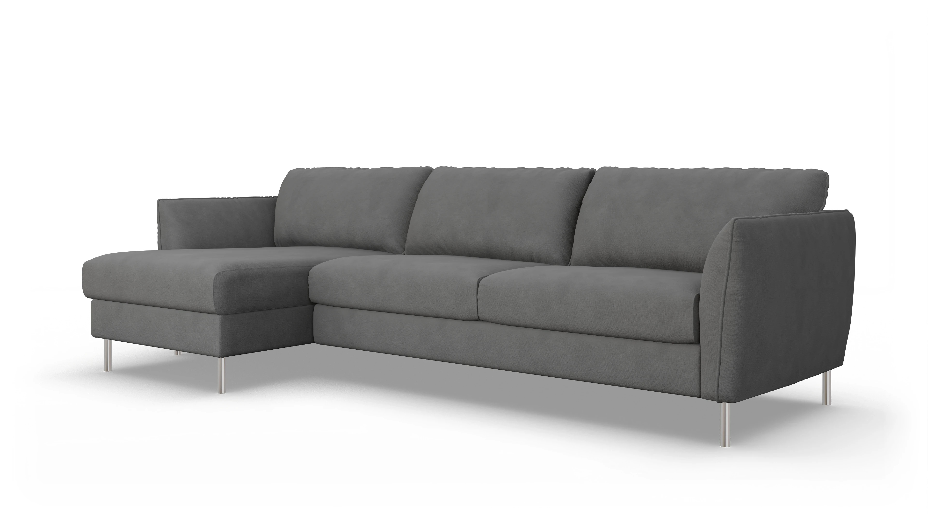 Schlafsofa Eriksen Ansicht des Produktes Eriksen Sofa mit Rec links in Stoff grau