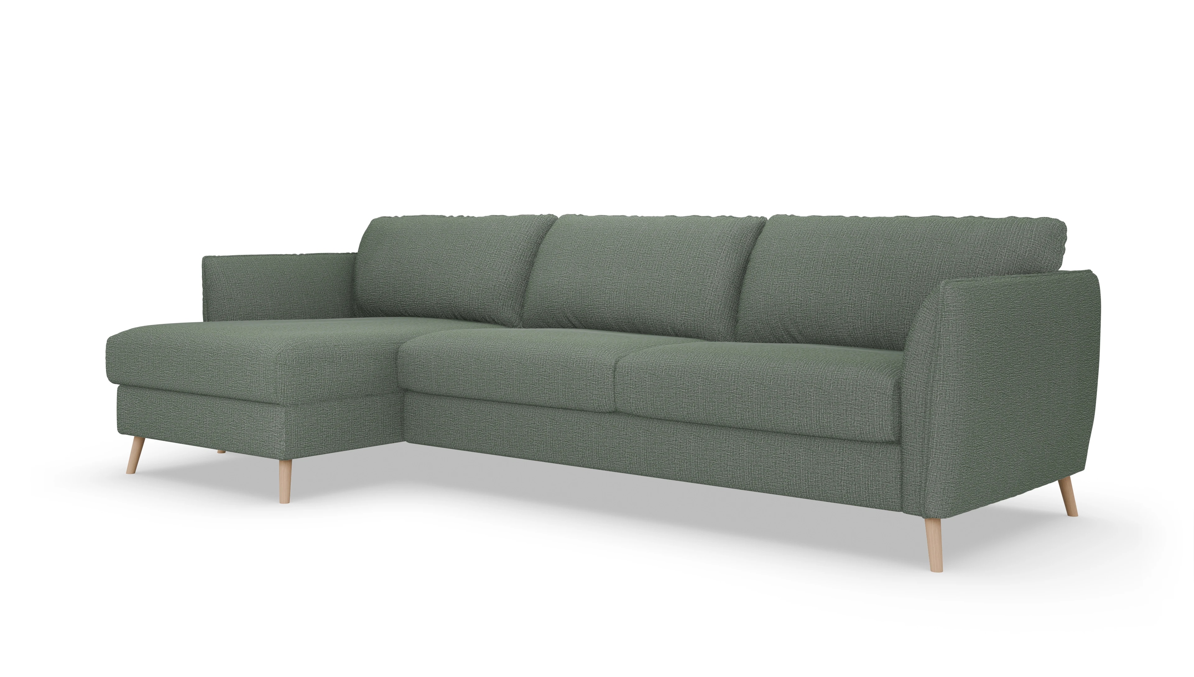 Ansicht des Produktes Eriksen Sofa mit Rec links in Stoff grün