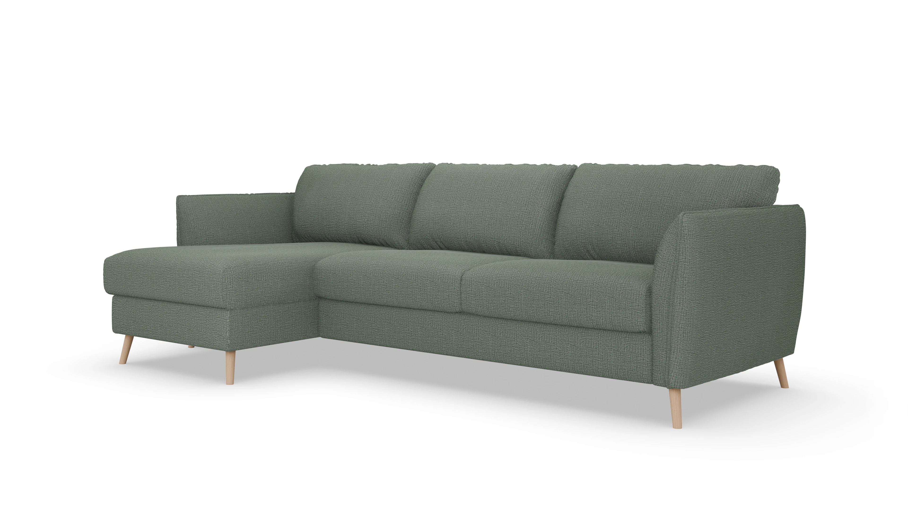 Schlafsofa Eriksen Ansicht des Produktes Eriksen Sofa mit Rec links in Stoff grün