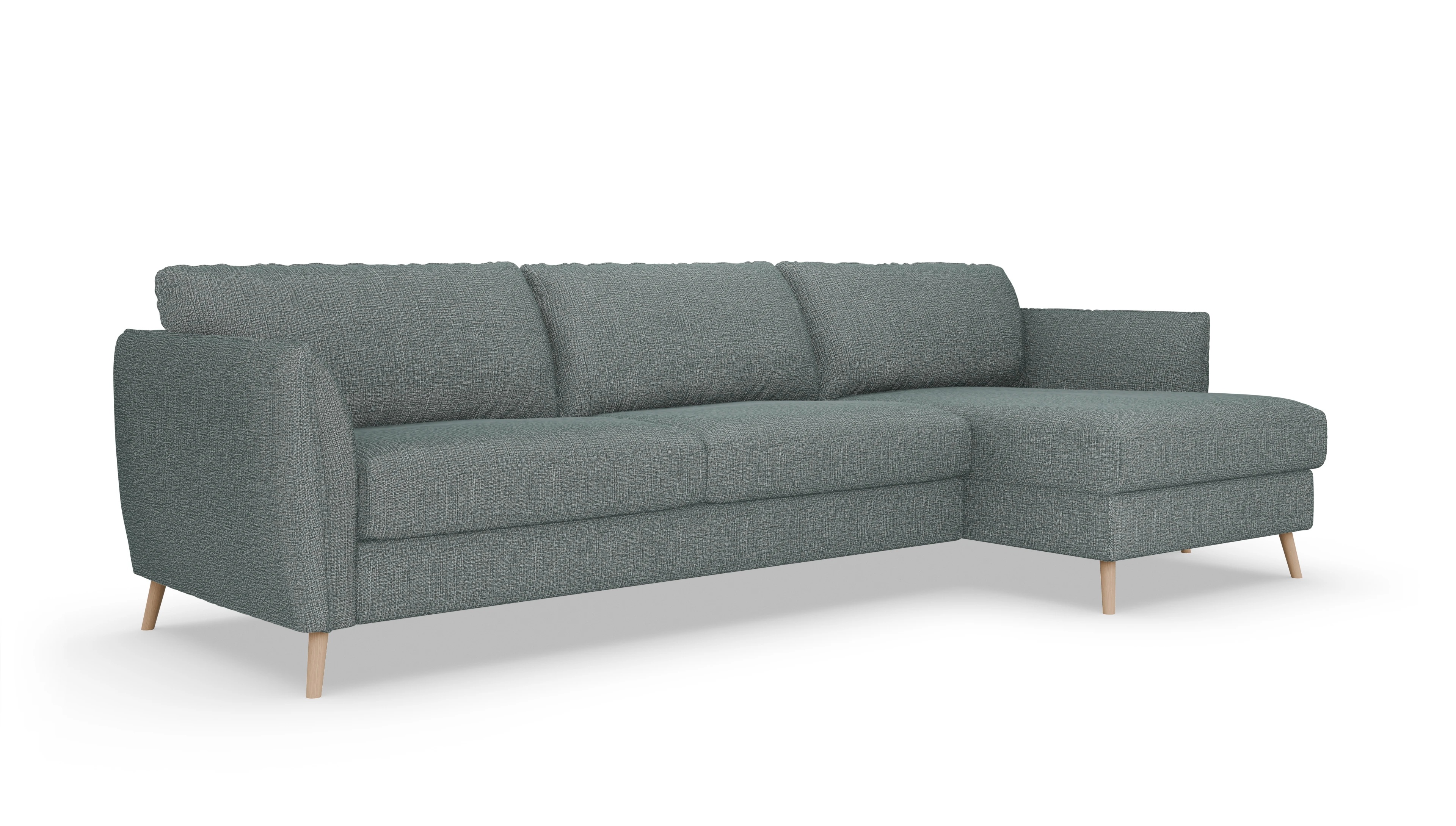 Schlafsofa Eriksen Ansicht des Produktes Eriksen Sofa mit Rec rechts in Stoff blau
