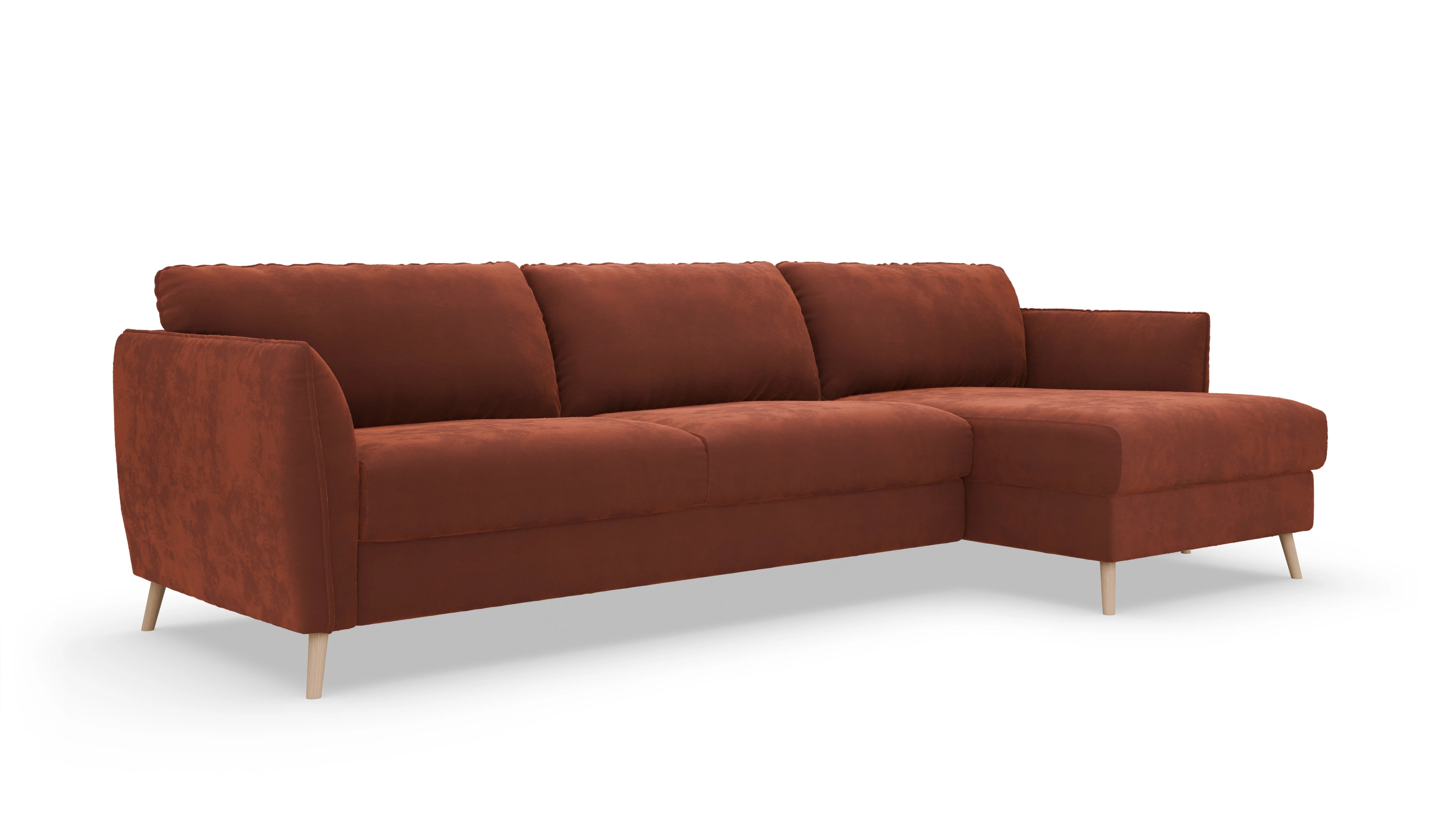 Ansicht des Produktes Eriksen Sofa mit Rec rechts in Samt orange