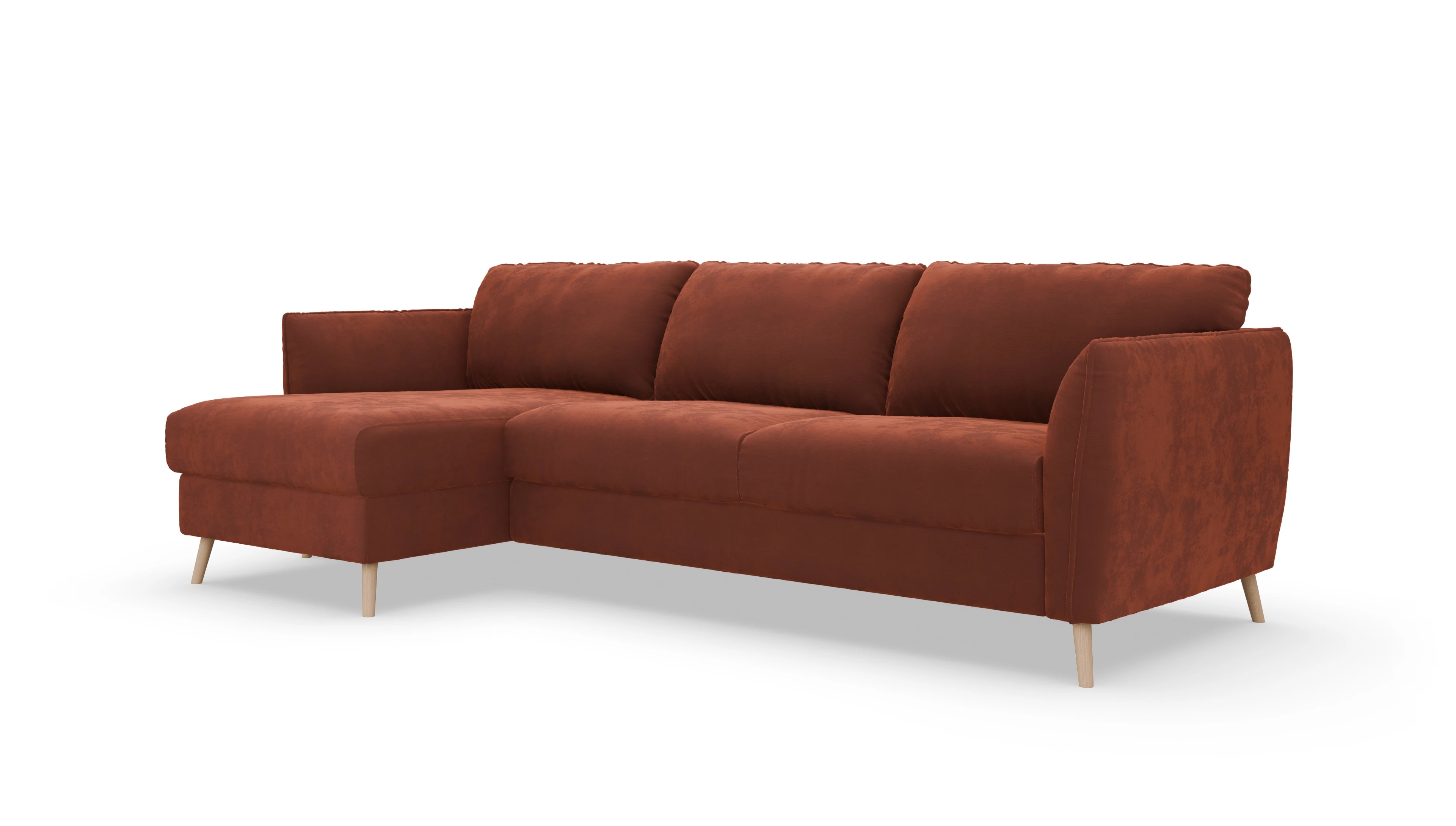 Ansicht des Produktes Eriksen Sofa mit Rec links in Samt orange