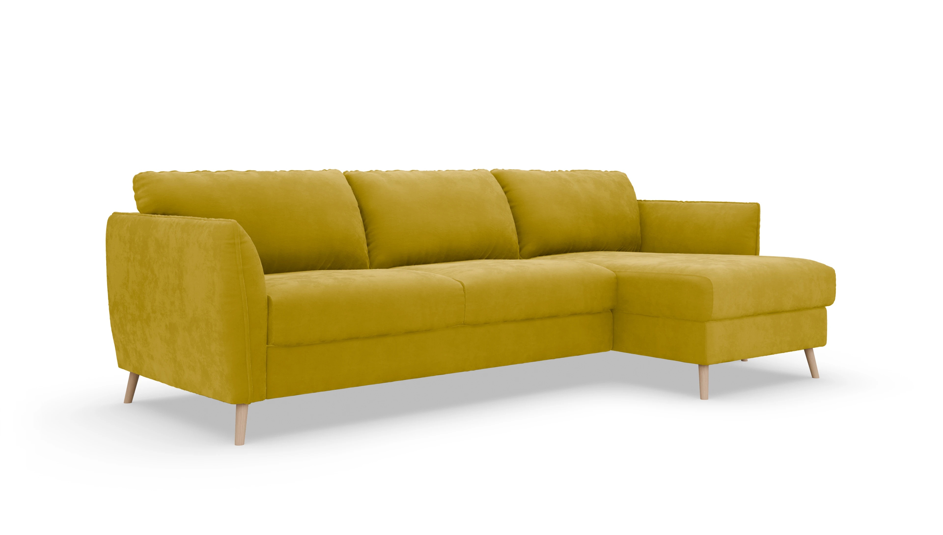 Ansicht des Produktes Eriksen Sofa mit Rec rechts in Samt gelb