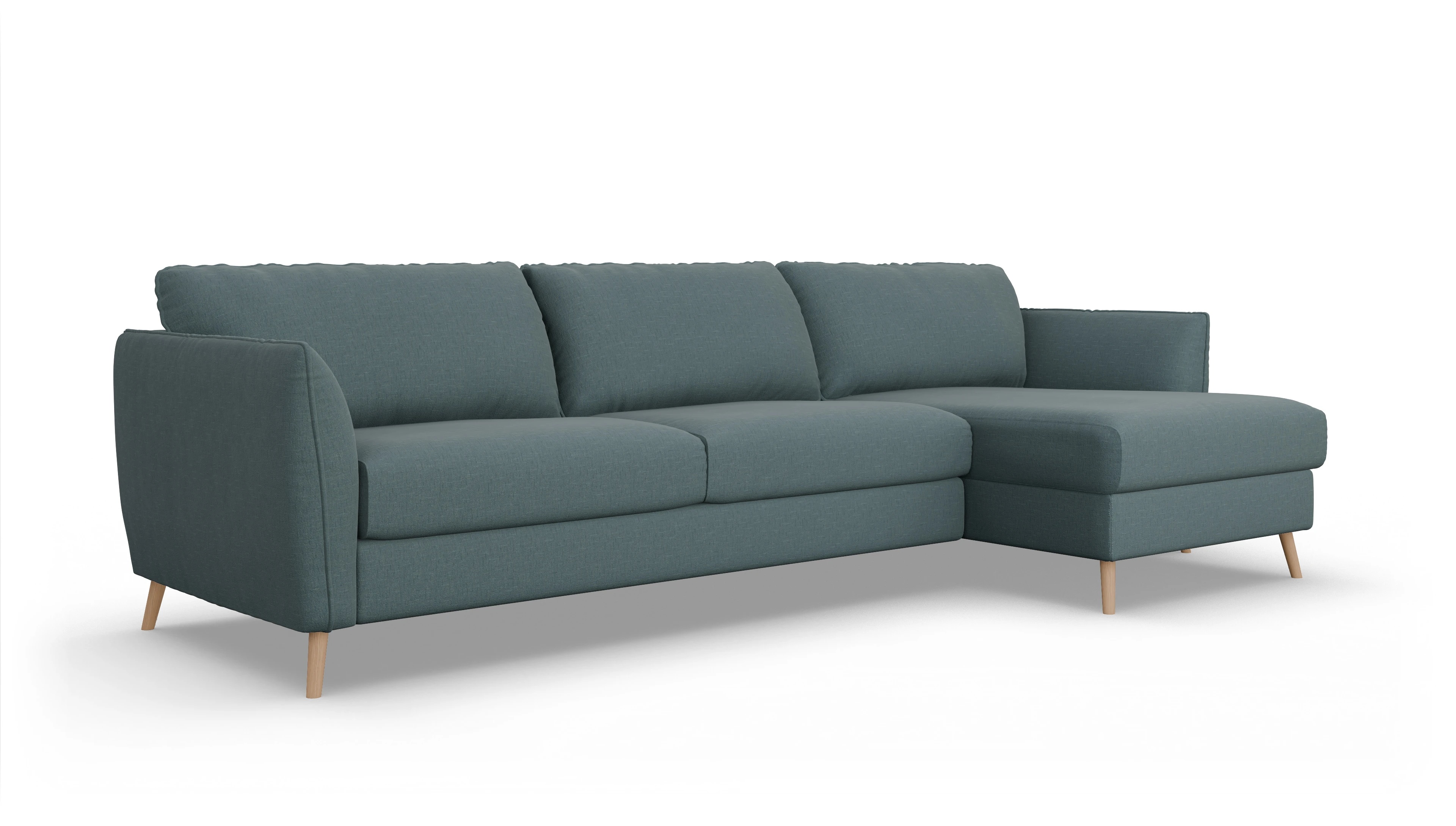 Ansicht des Produktes Eriksen Sofa mit Rec rechts in Stoff blau