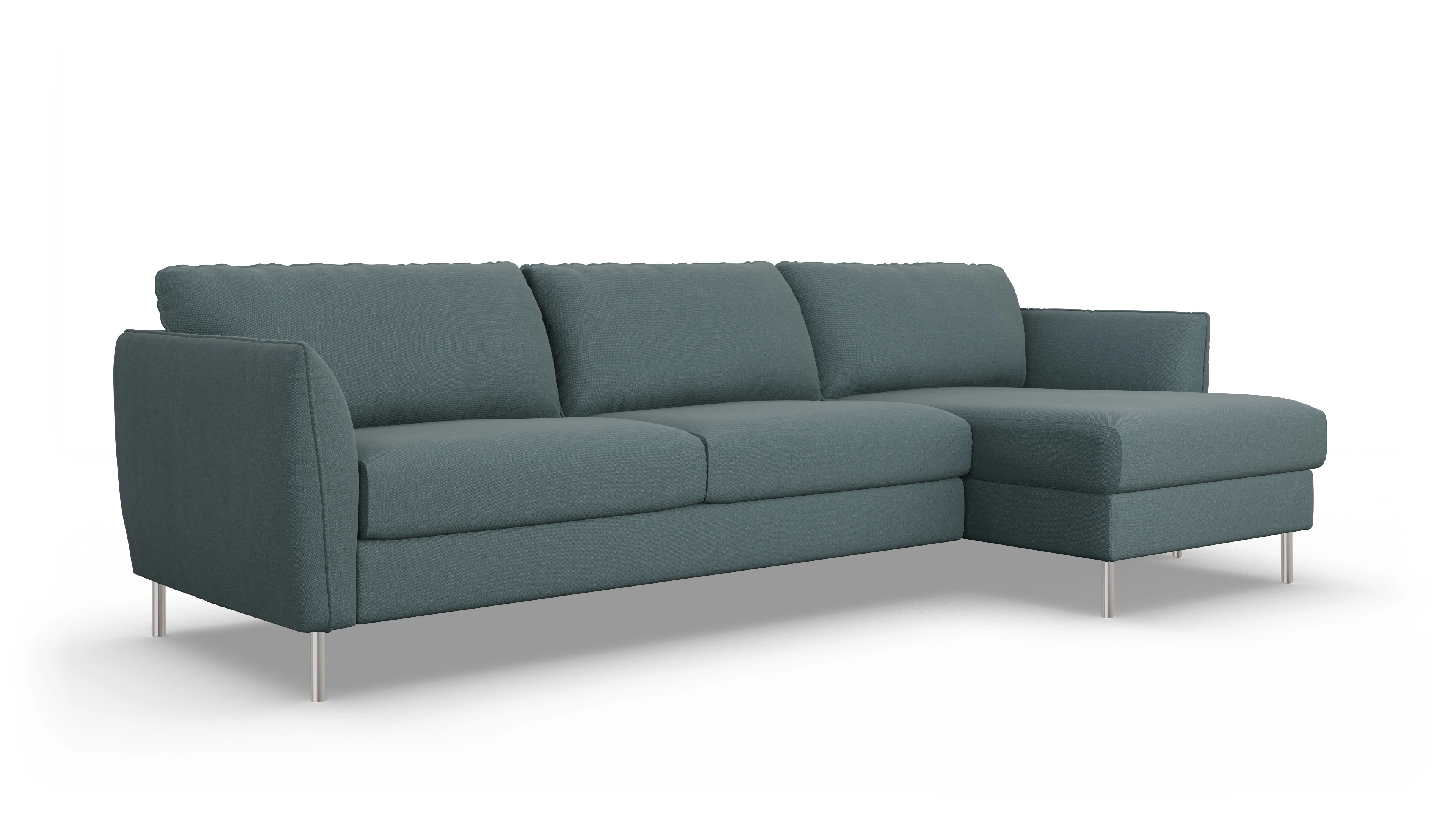 Ansicht des Produktes Eriksen Sofa mit Rec rechts in Stoff blau
