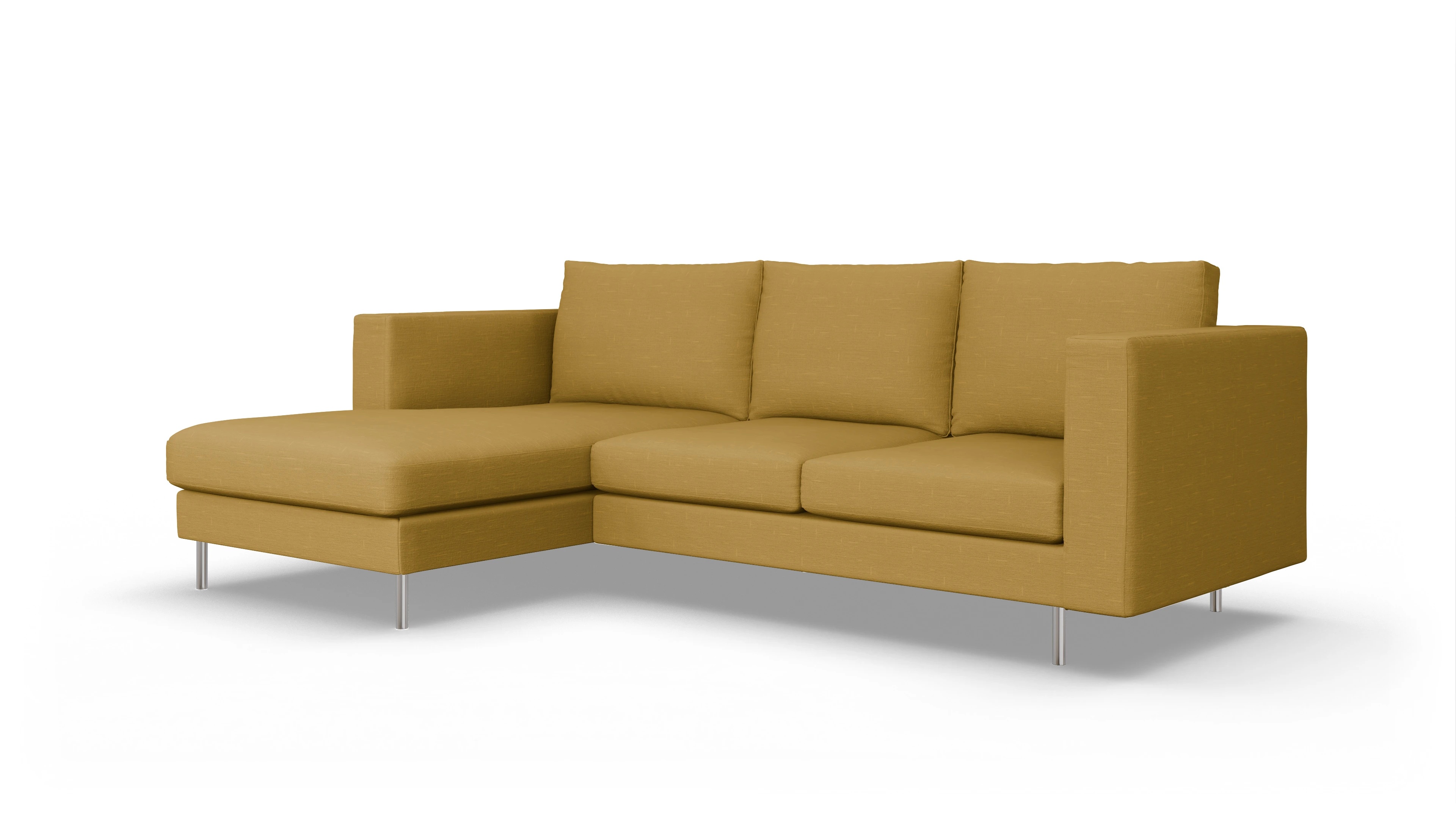 Design-Sofa Silea Ansicht des Produktes Silea Sofa mit Rec links in Stoff gelb