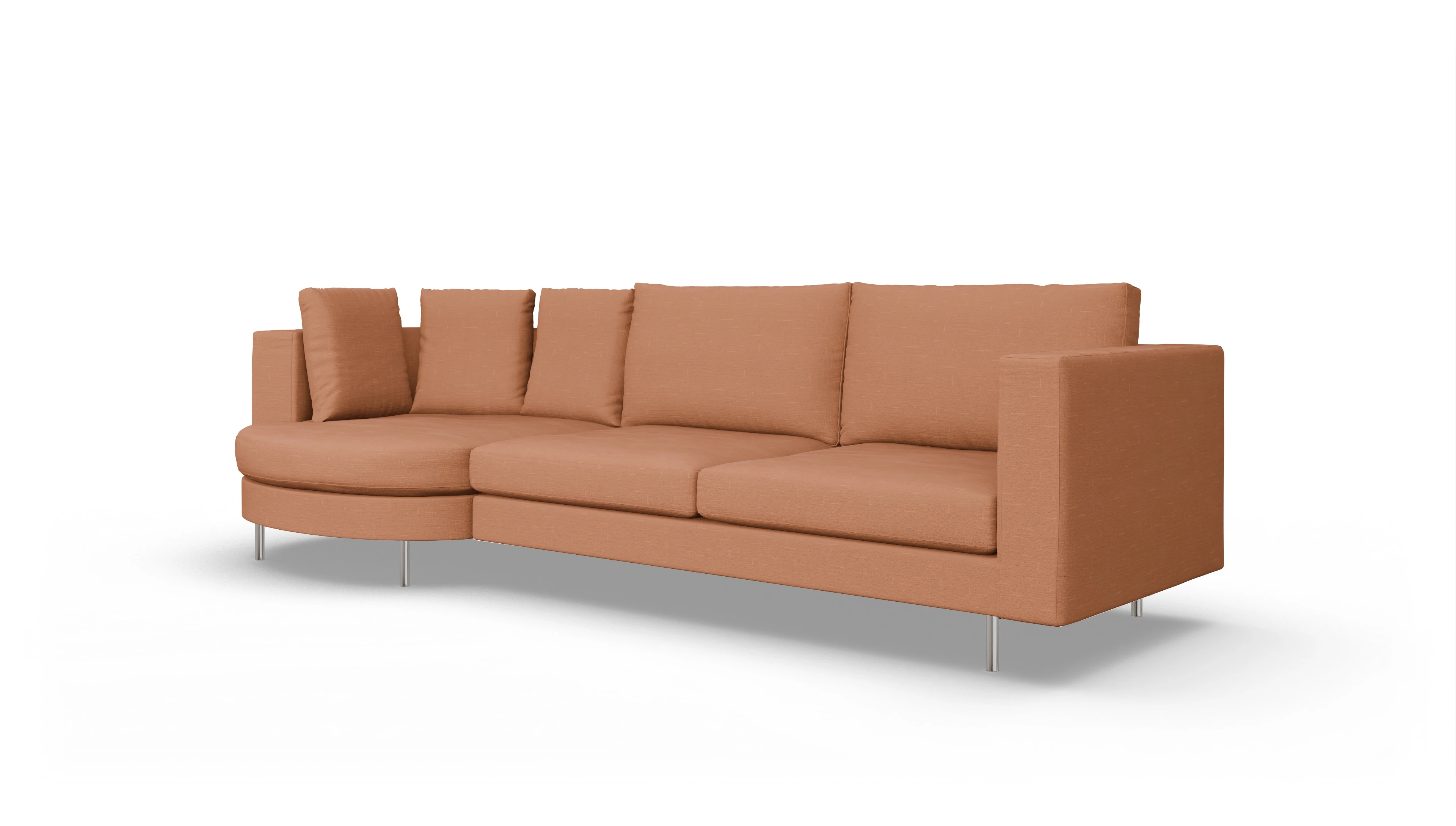 Design-Sofa Silea Ansicht des Produktes Silea Sofa mit Rec rechts in Stoff orange