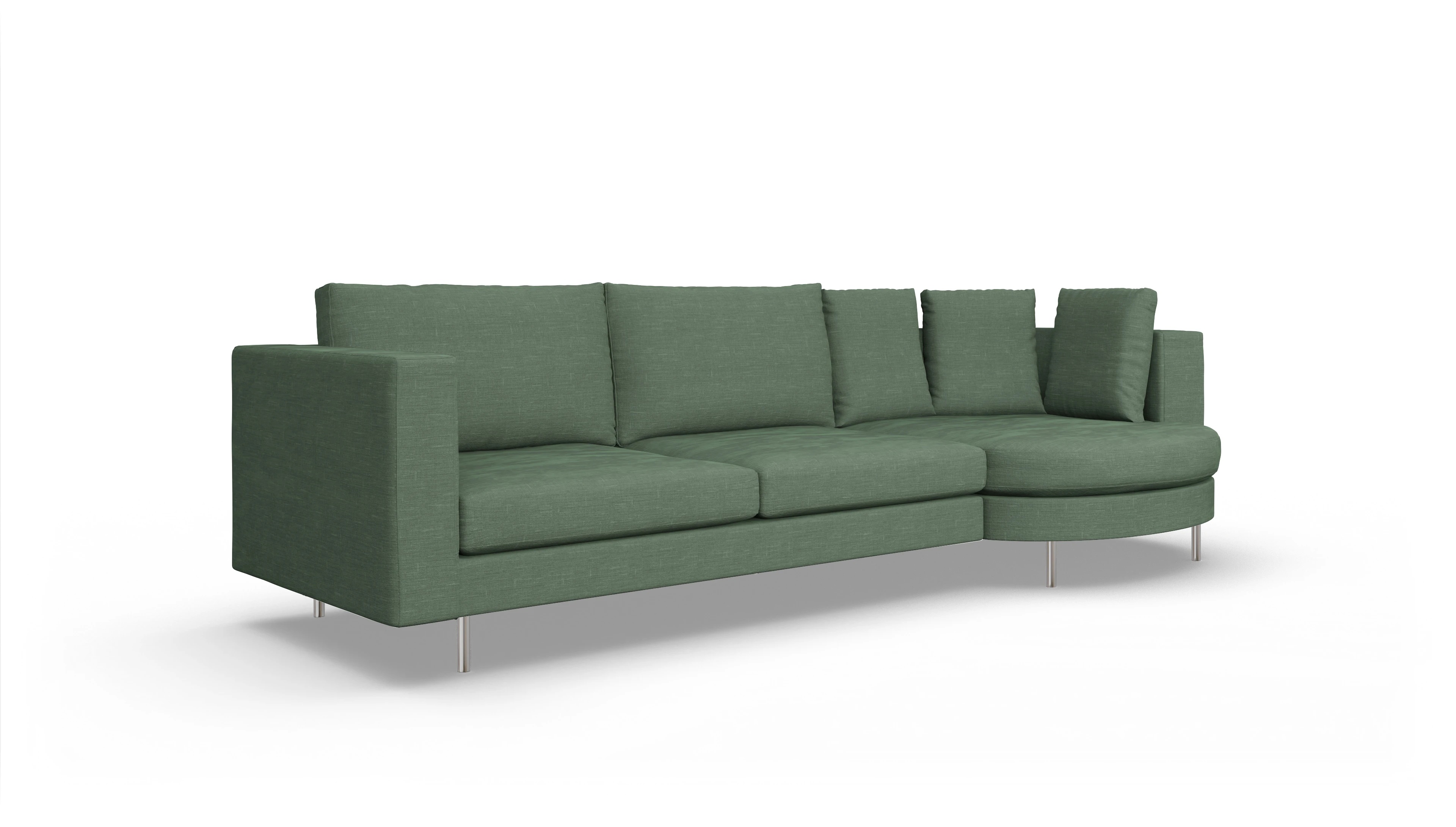 Ansicht des Produktes Silea Sofa mit Rec rechts in Stoff grün