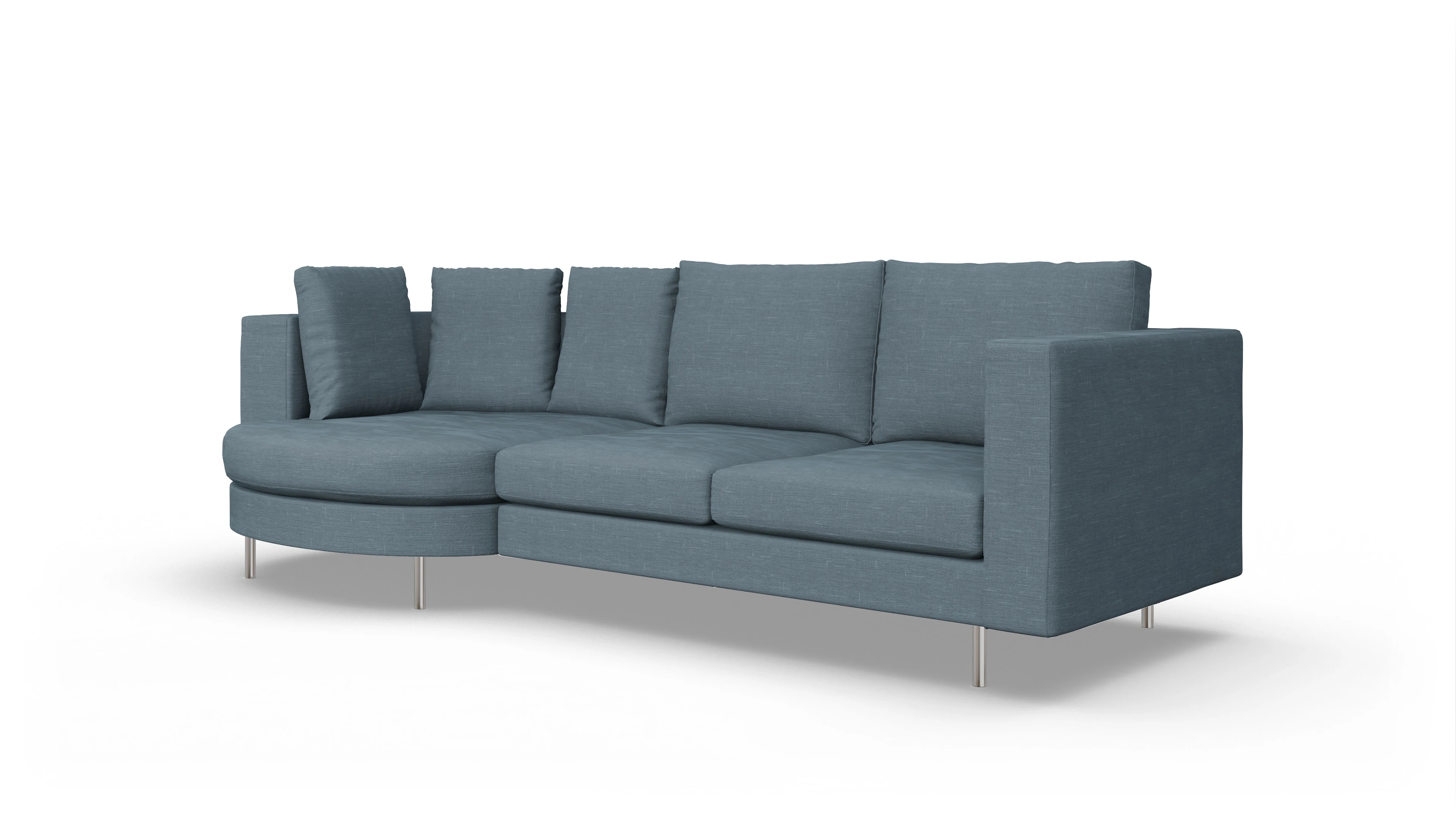 Design-Sofa Silea Ansicht des Produktes Silea Sofa mit Rec links in Stoff blau
