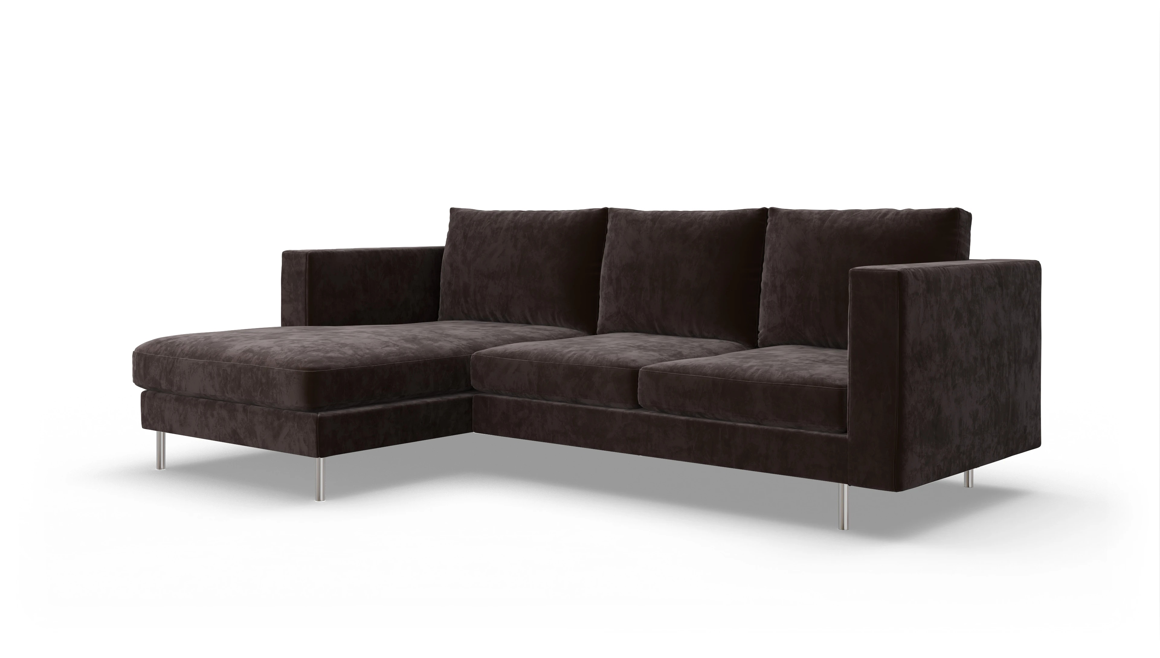 Design-Sofa Silea Ansicht des Produktes Silea Sofa mit Rec links in Samt braun