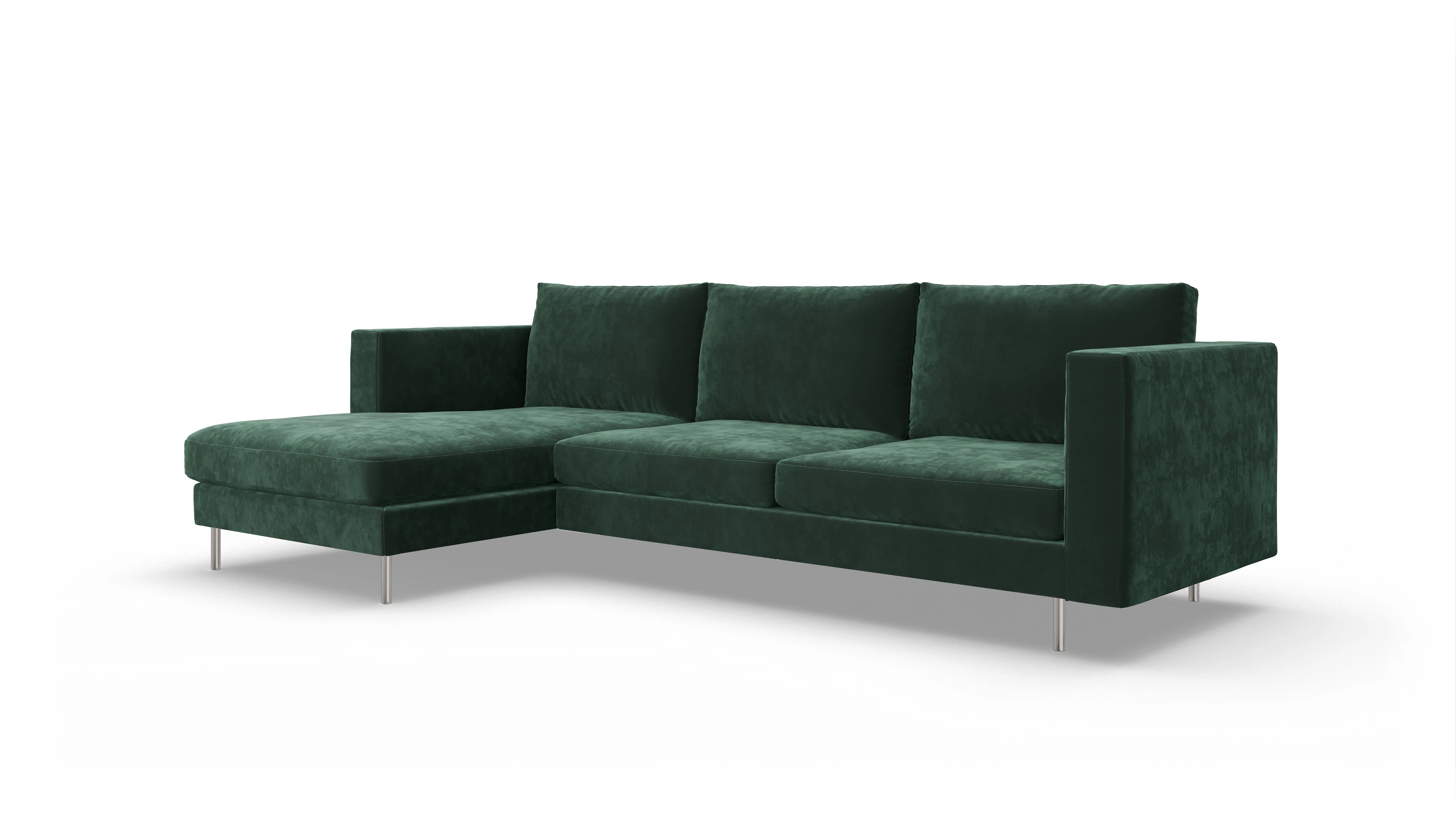 Design-Sofa Silea Ansicht des Produktes Silea Sofa mit Rec links in Samt grün