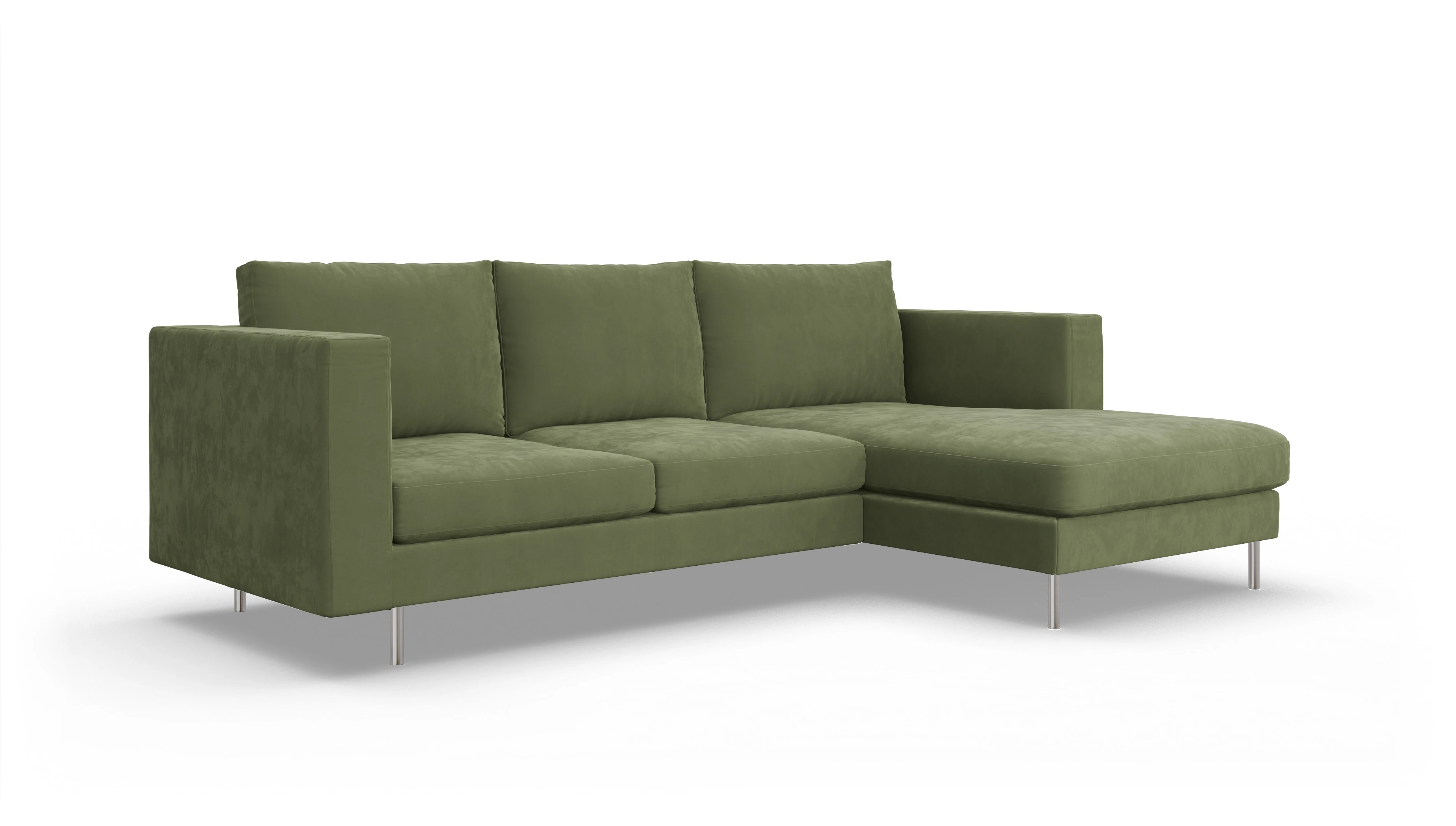 Ansicht des Produktes Silea Sofa mit Rec rechts in Samt grün