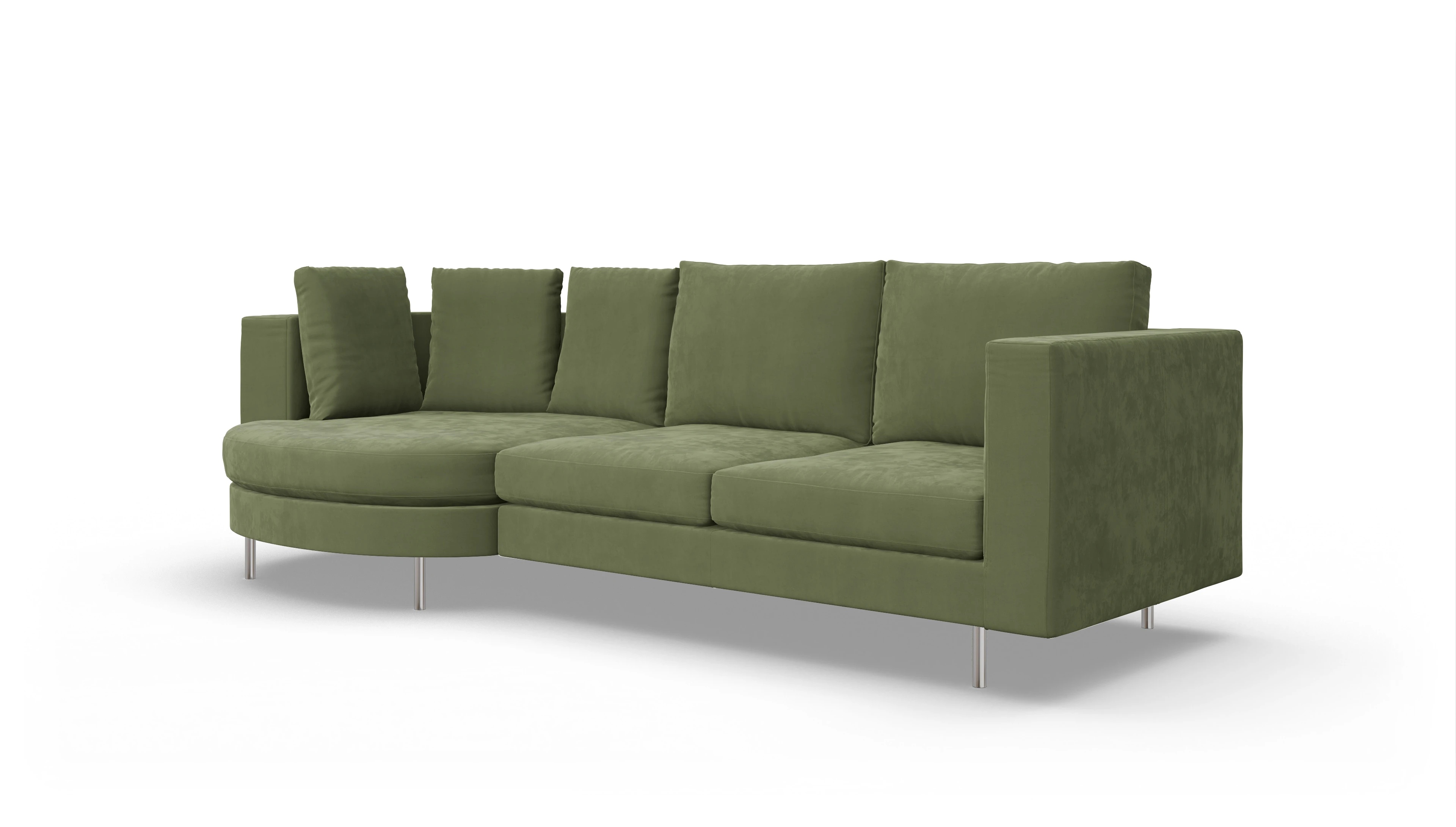 Ansicht des Produktes Silea Sofa mit Rec links in Samt grün