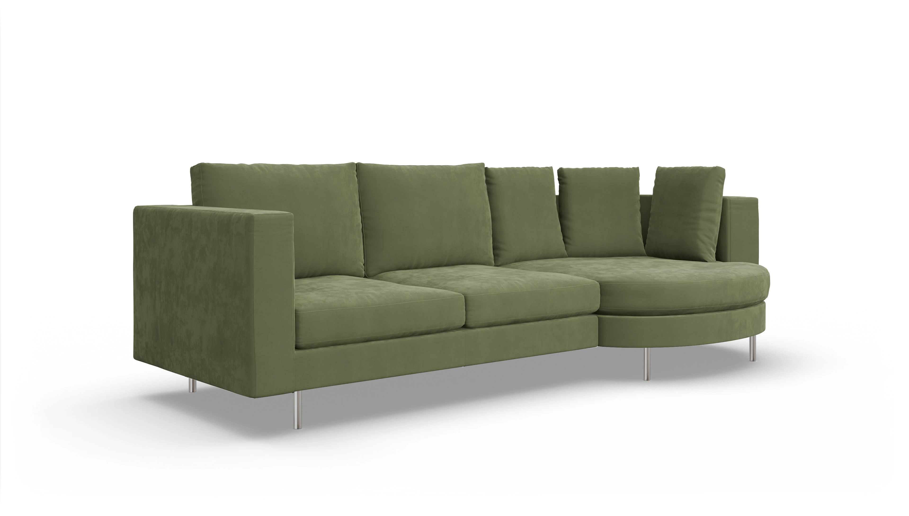 Design-Sofa Silea Ansicht des Produktes Silea Sofa mit Rec rechts in Samt grün
