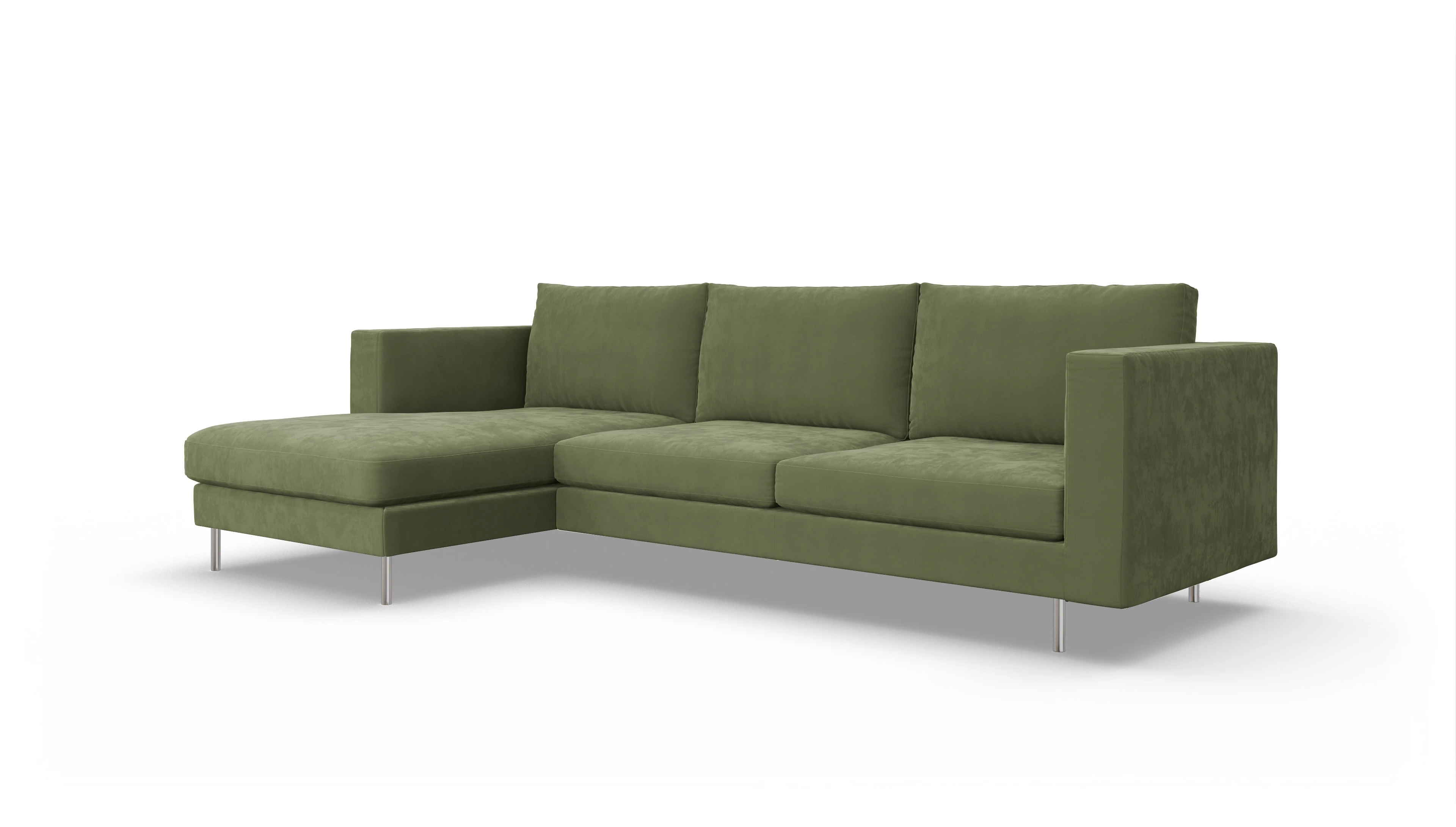 Design-Sofa Silea Ansicht des Produktes Silea Sofa mit Rec links in Samt grün