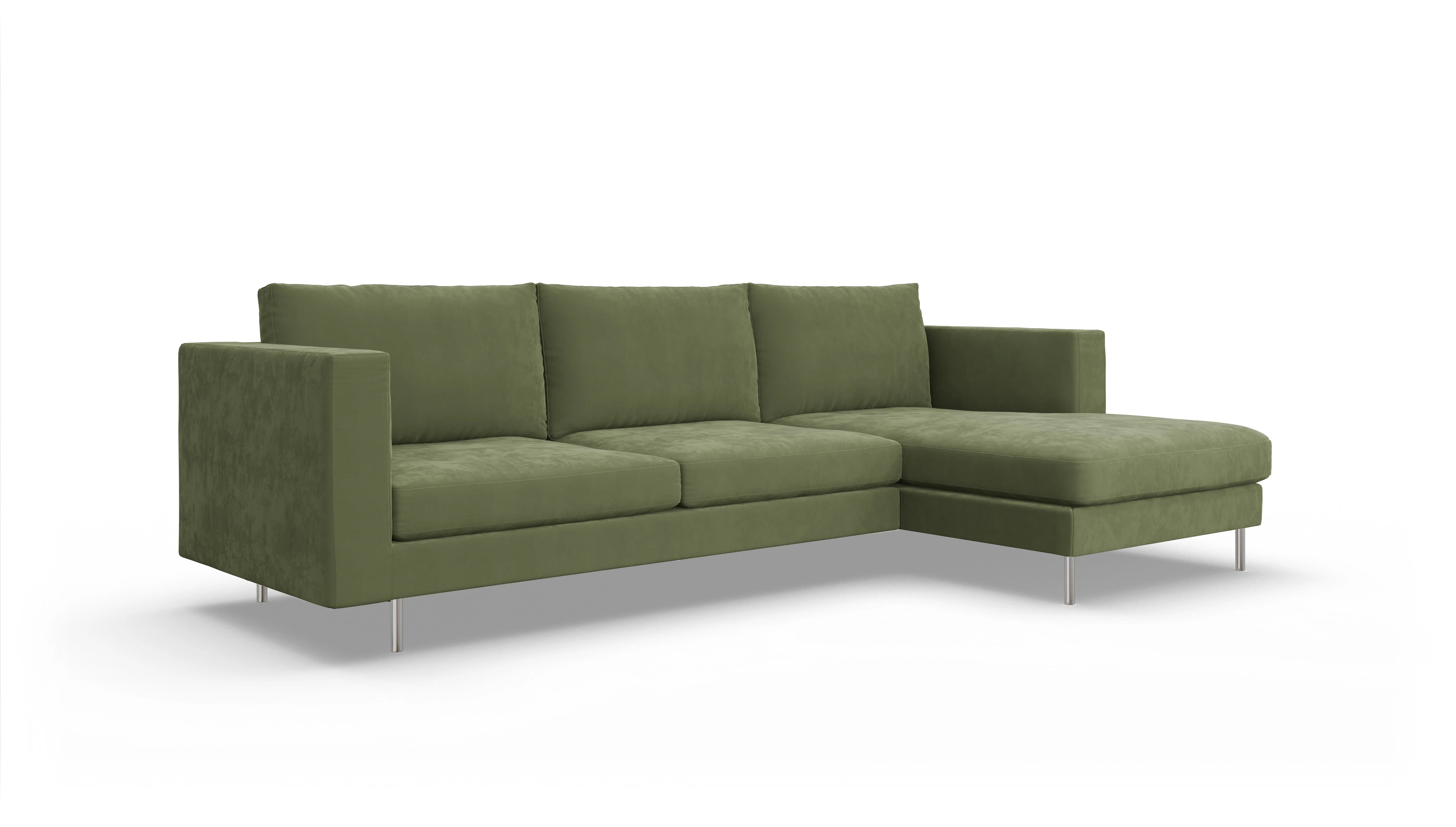 Ansicht des Produktes Silea Sofa mit Rec rechts in Samt grün