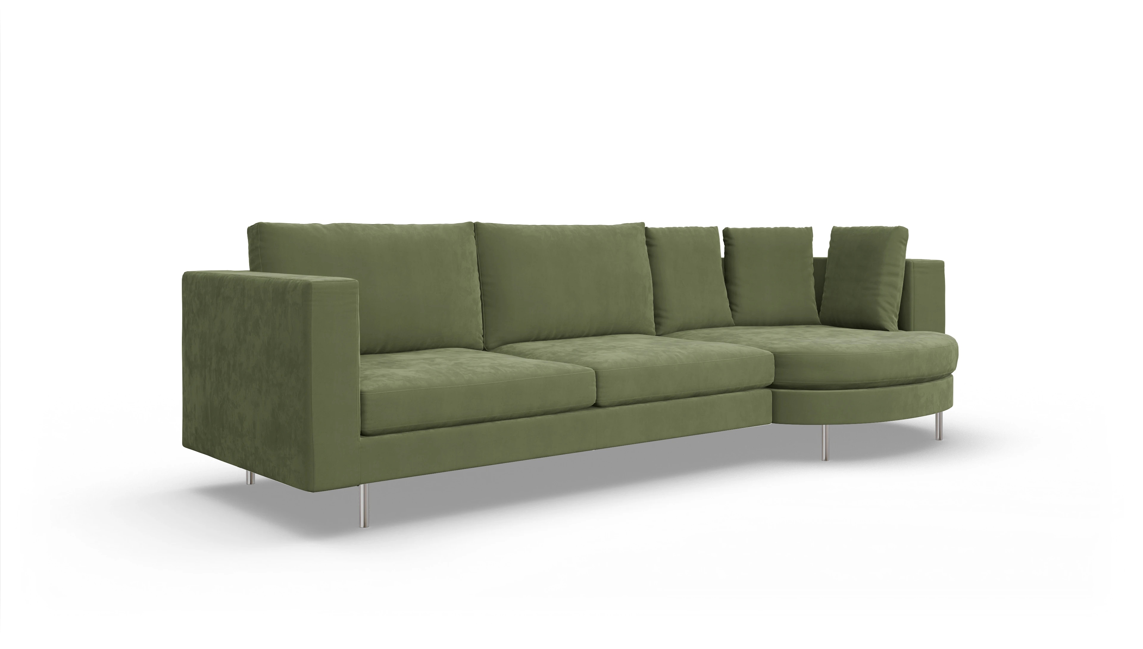 Ansicht des Produktes Silea Sofa mit Rec rechts in Samt grün