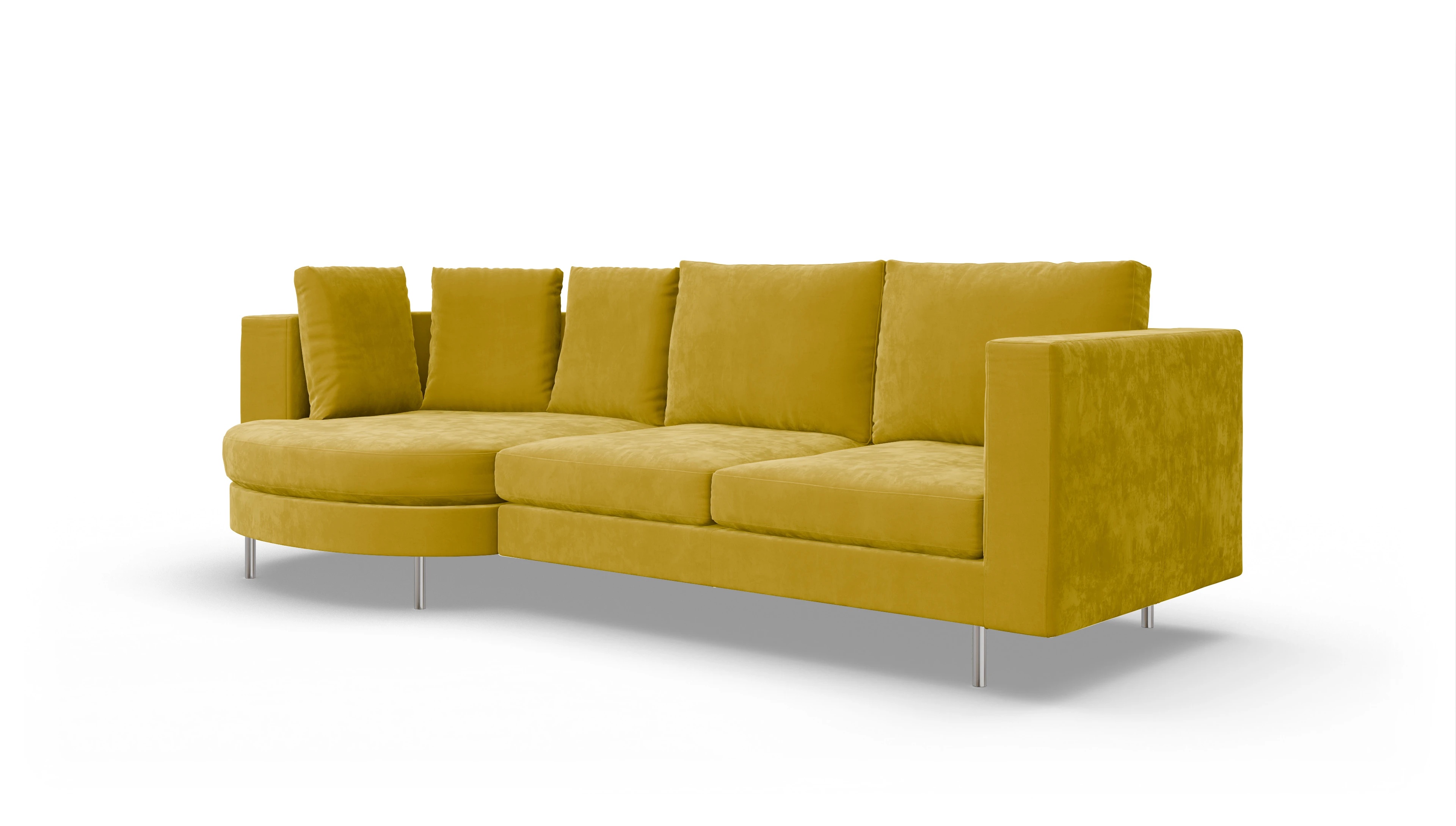 Design-Sofa Silea Ansicht des Produktes Silea Sofa mit Rec links in Samt gelb