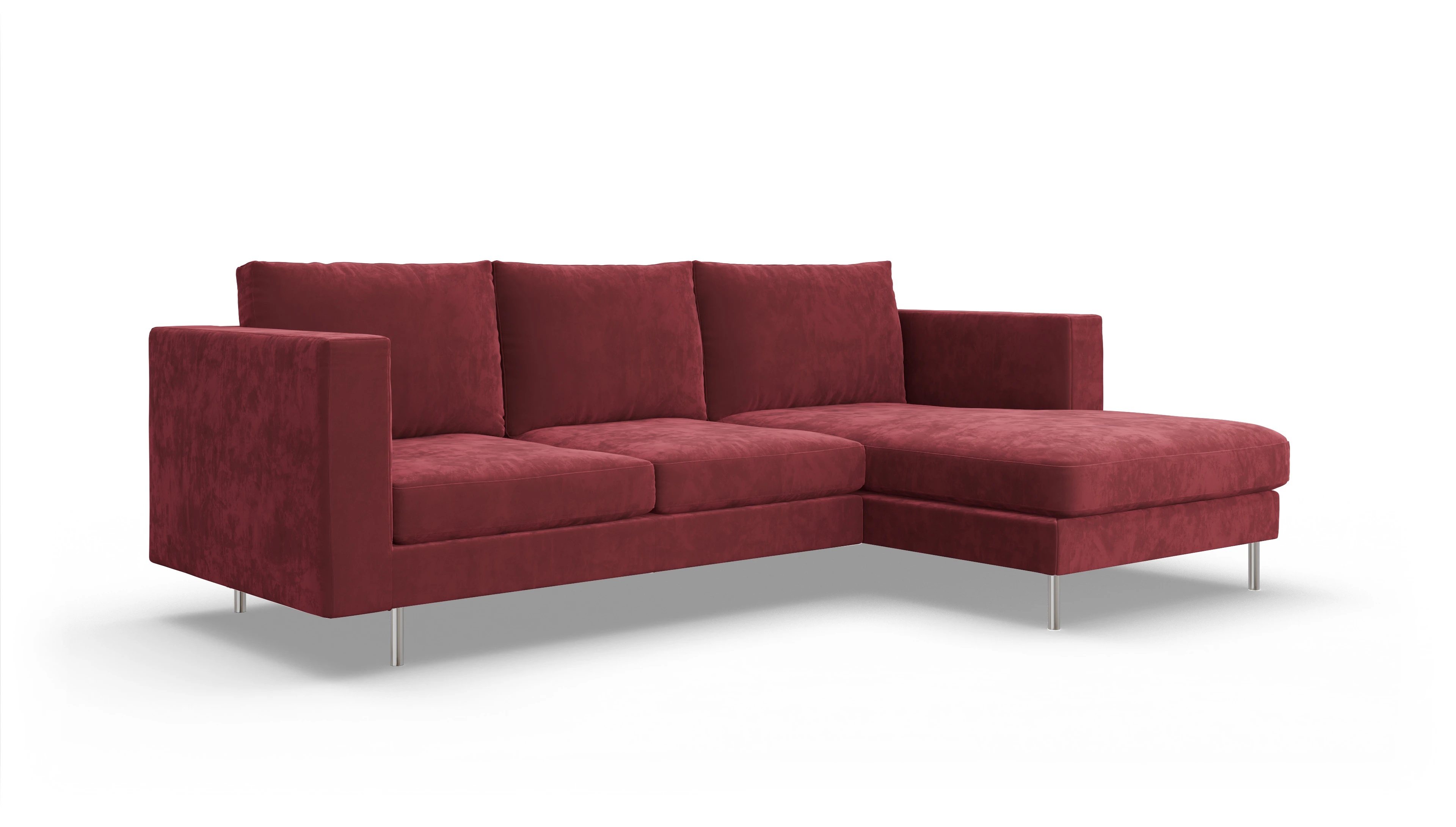 Design-Sofa Silea Ansicht des Produktes Silea Sofa mit Rec rechts in Samt rot